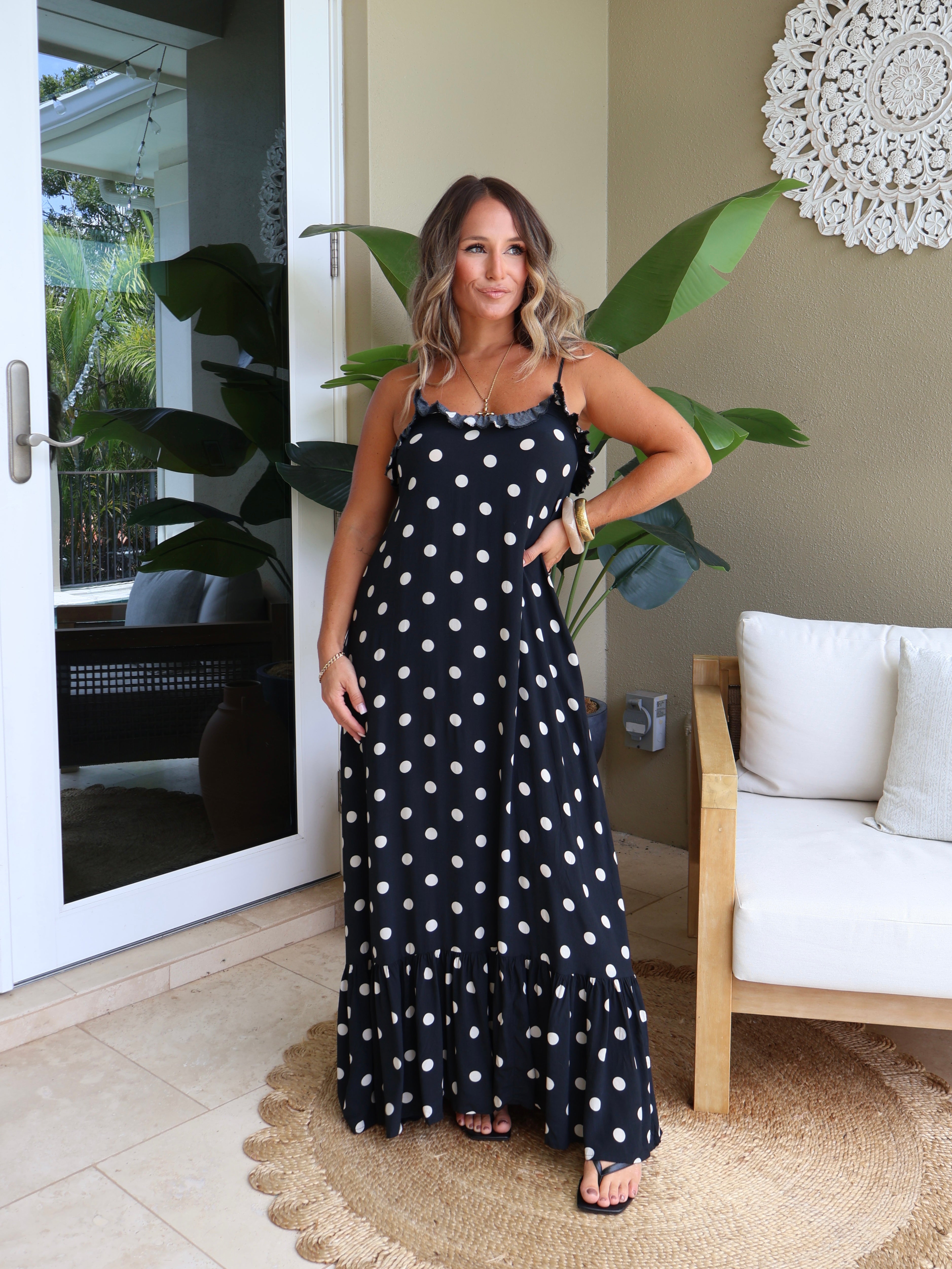 Jada Polka Dot Maxi Dress Black