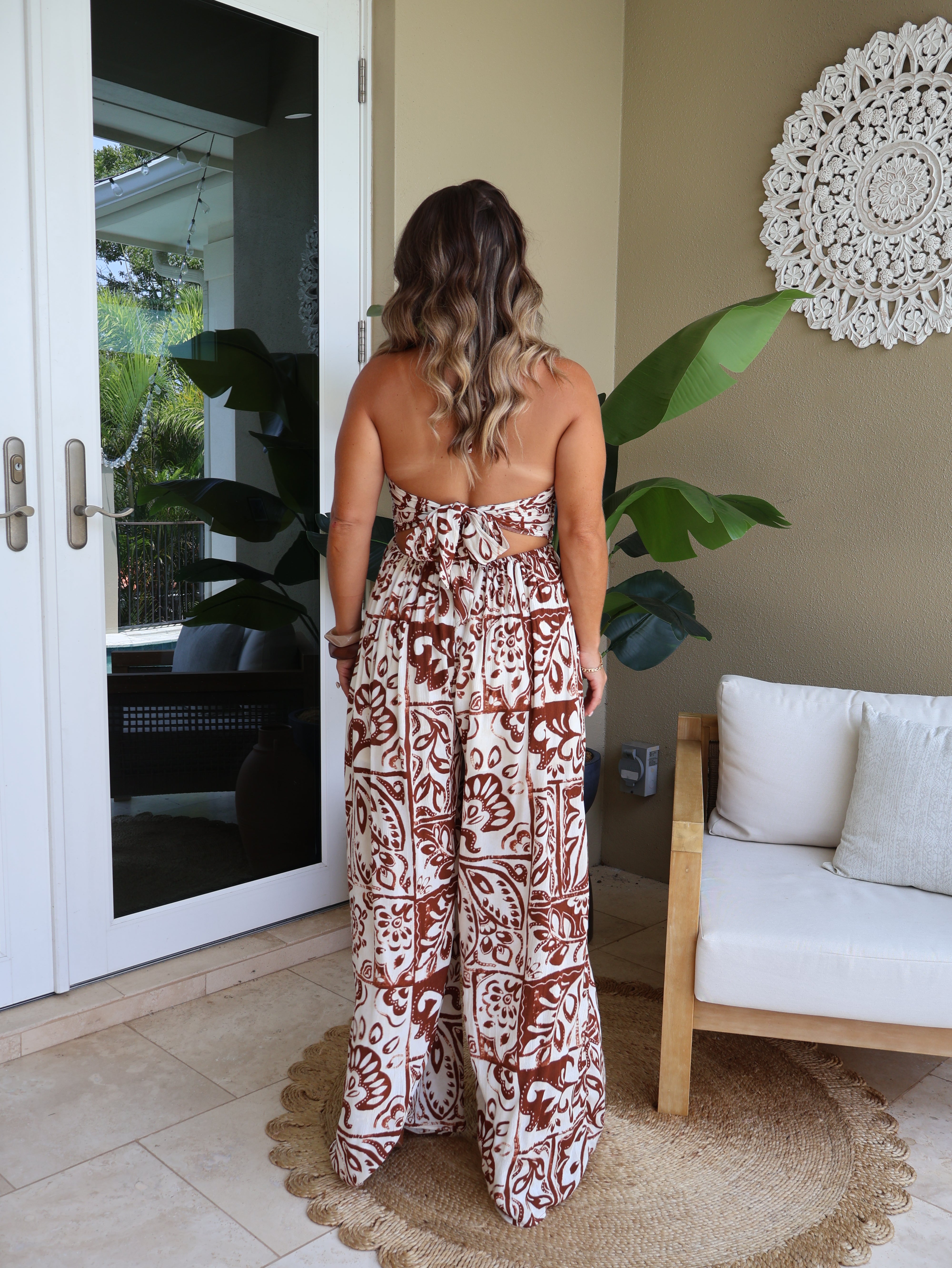Sonora Halter Jumpsuit Cream/Chocolate