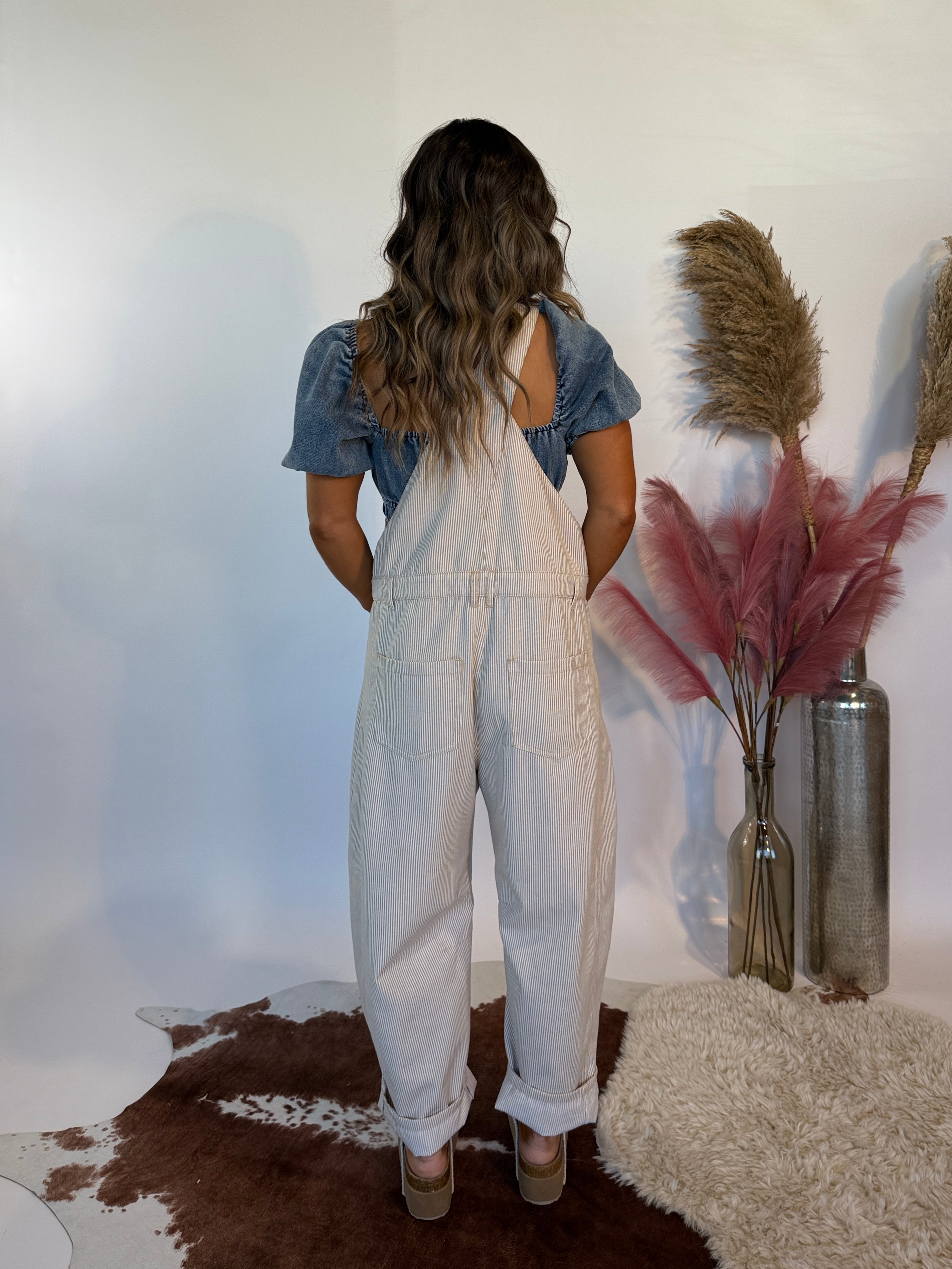 Kiss Me Barrel Overalls Taupe