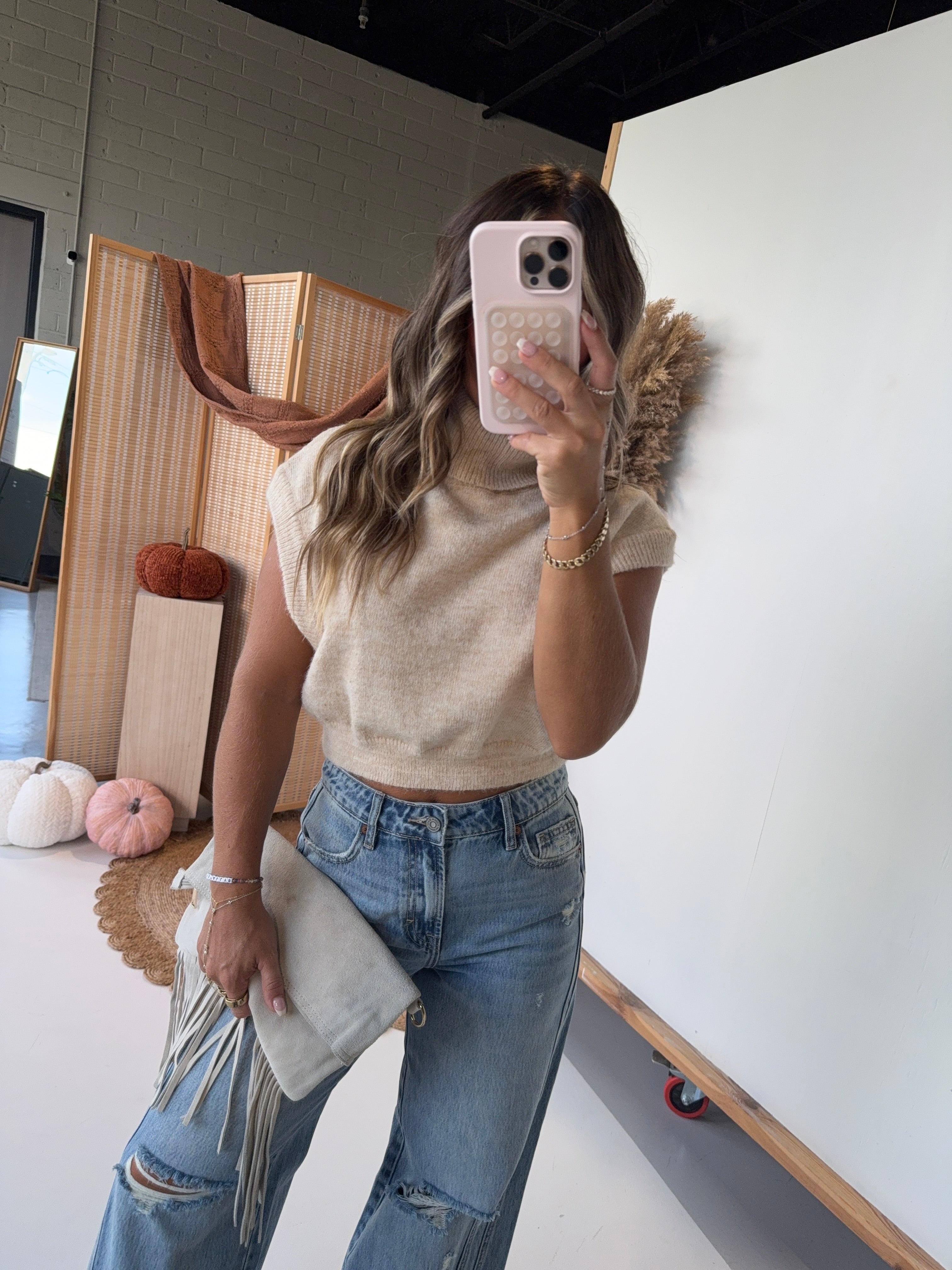 Fall Chill Turtleneck Tank Sweater Sand