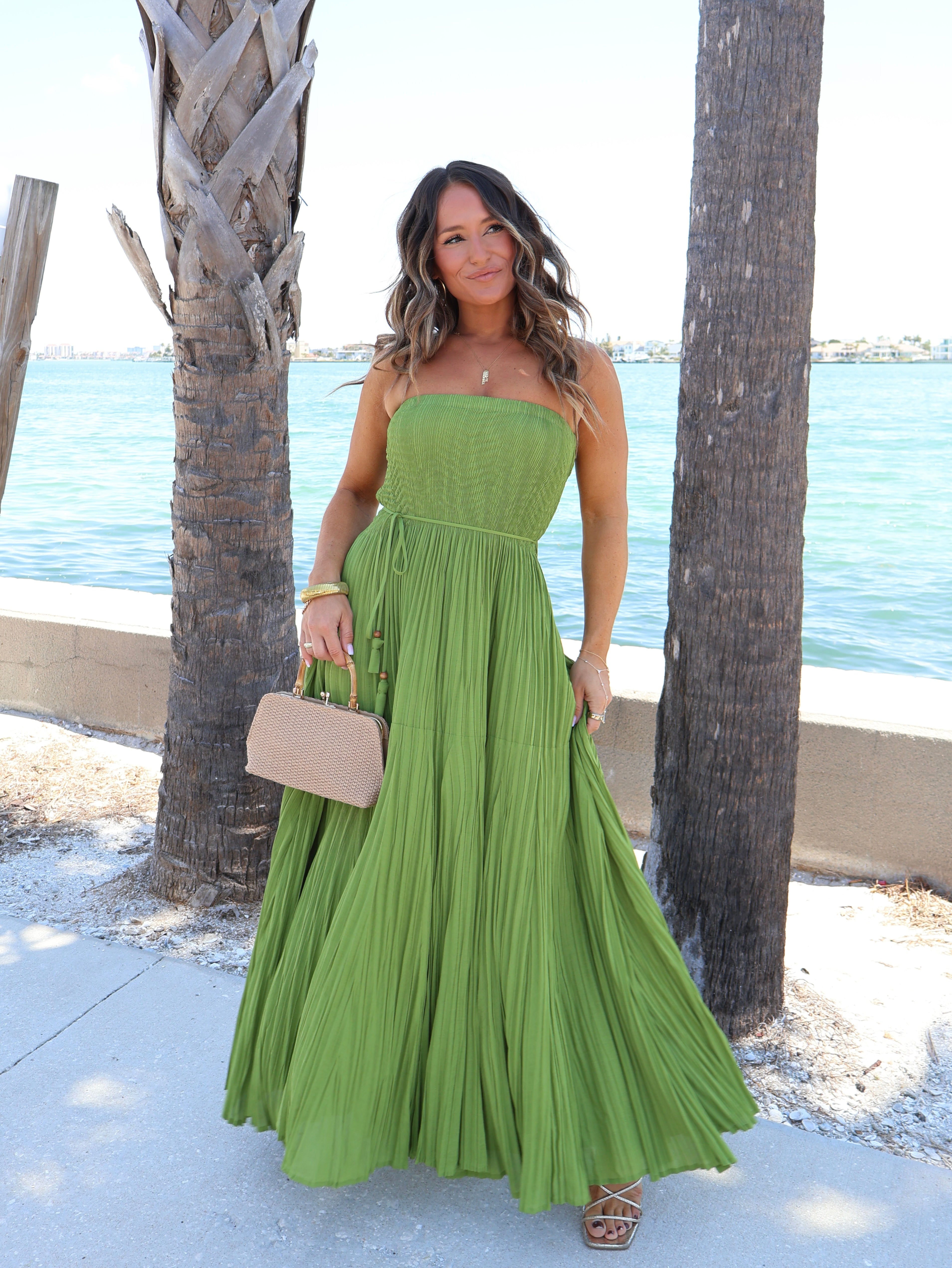 Loving Him Pleated Tube Dress Green