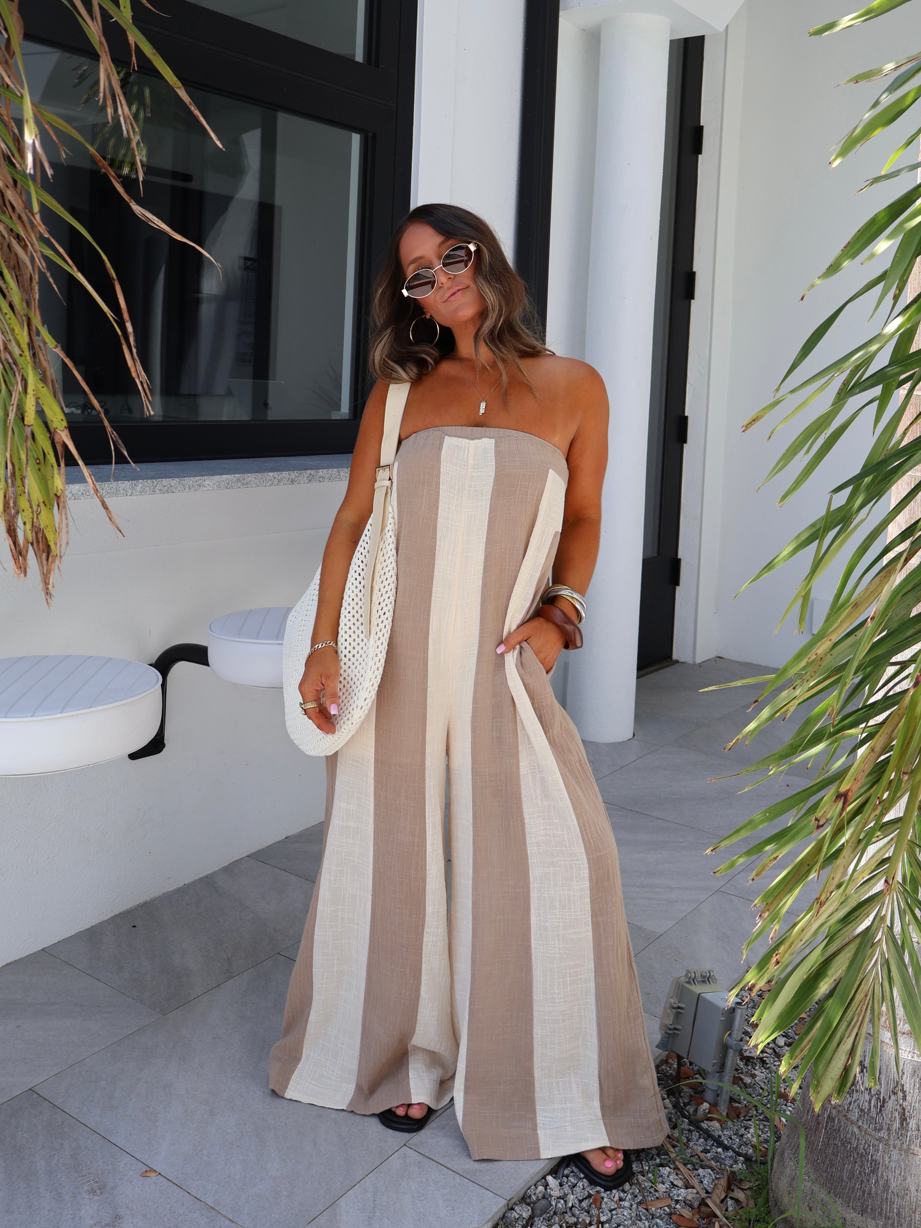 Sandbar Striped Jumpsuit Natural