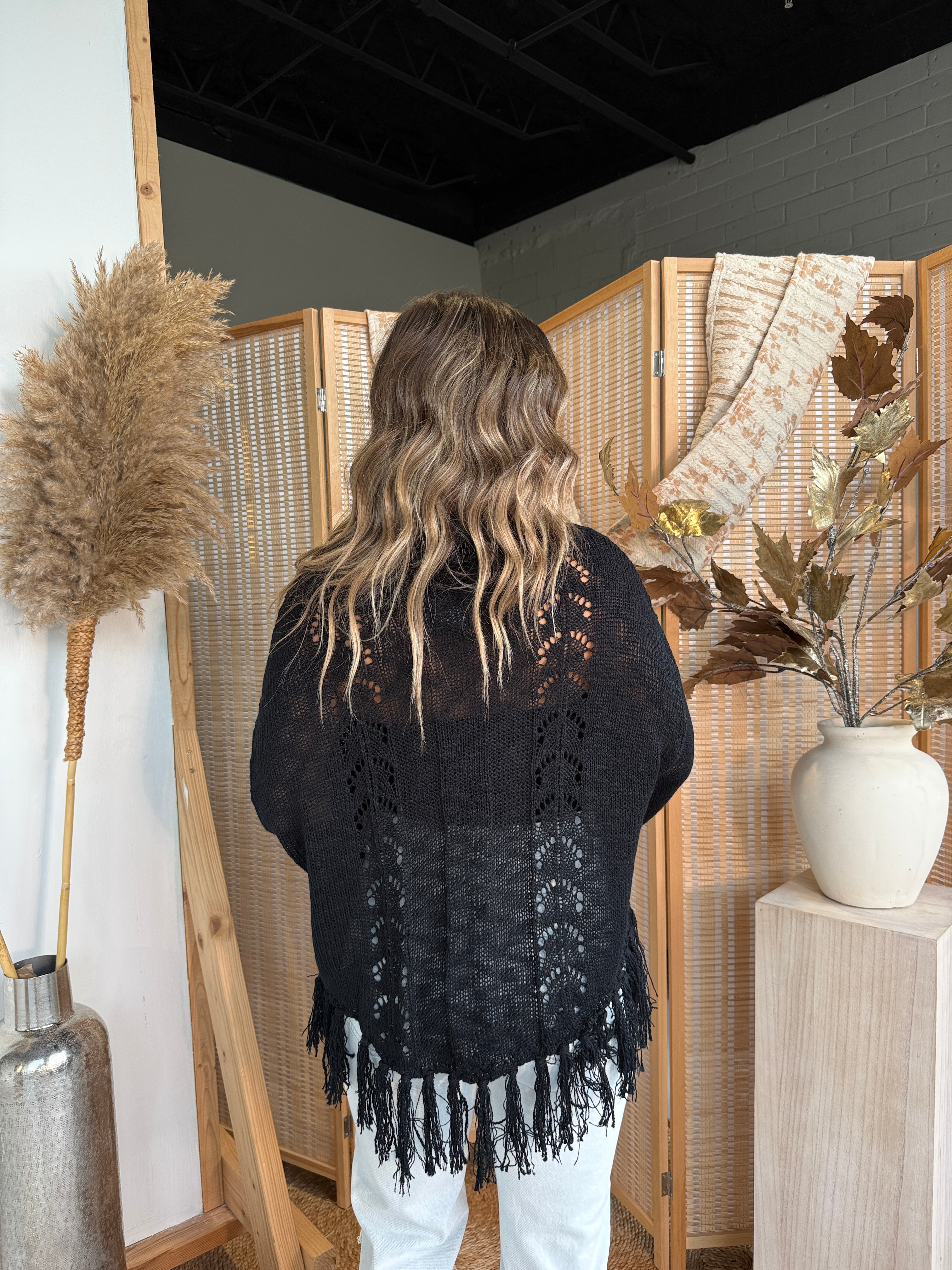 Cabin Stay Fringe Sweater Black