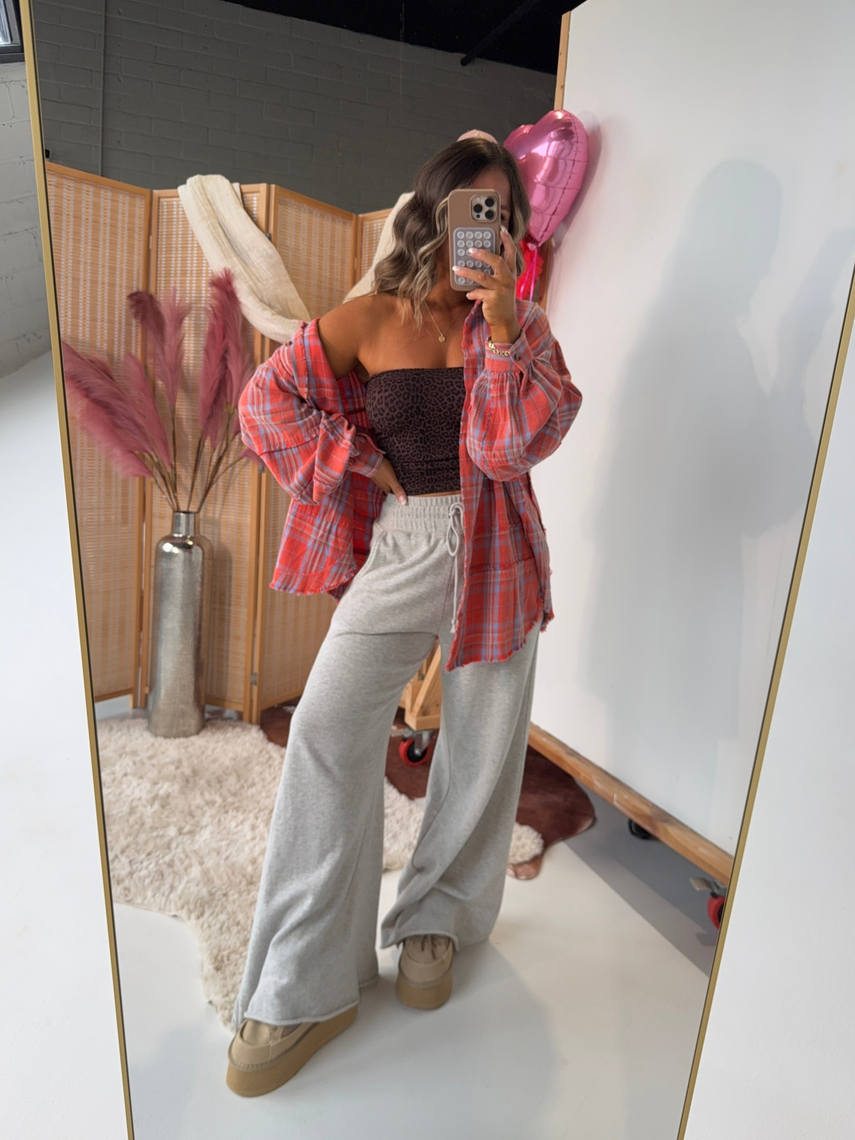 Be Mine Plaid Button Down Coral