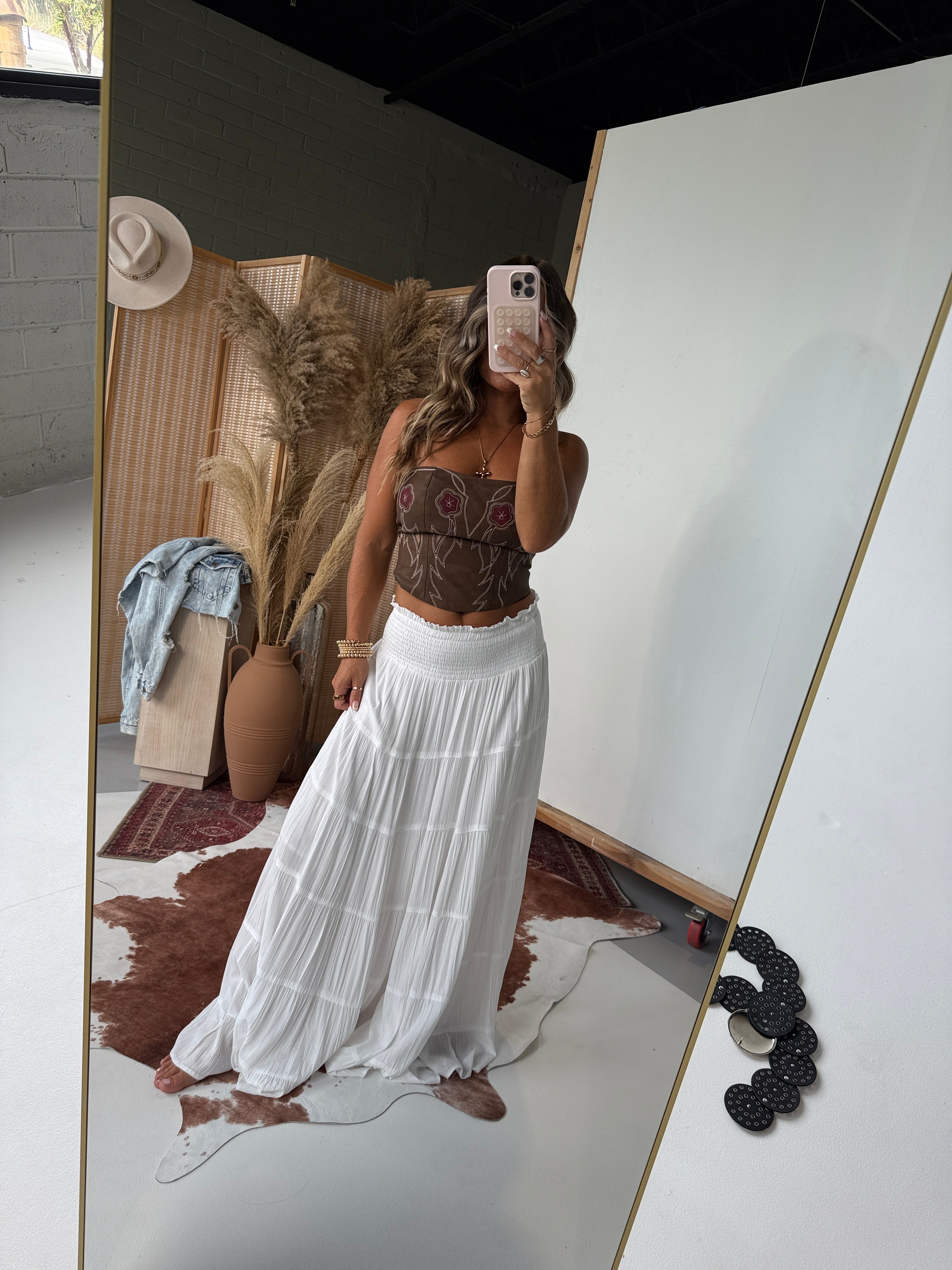 Hayloft Honey Tiered Maxi Skirt White