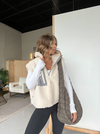 Cozy Up Half Zip Sherpa Vest Cream