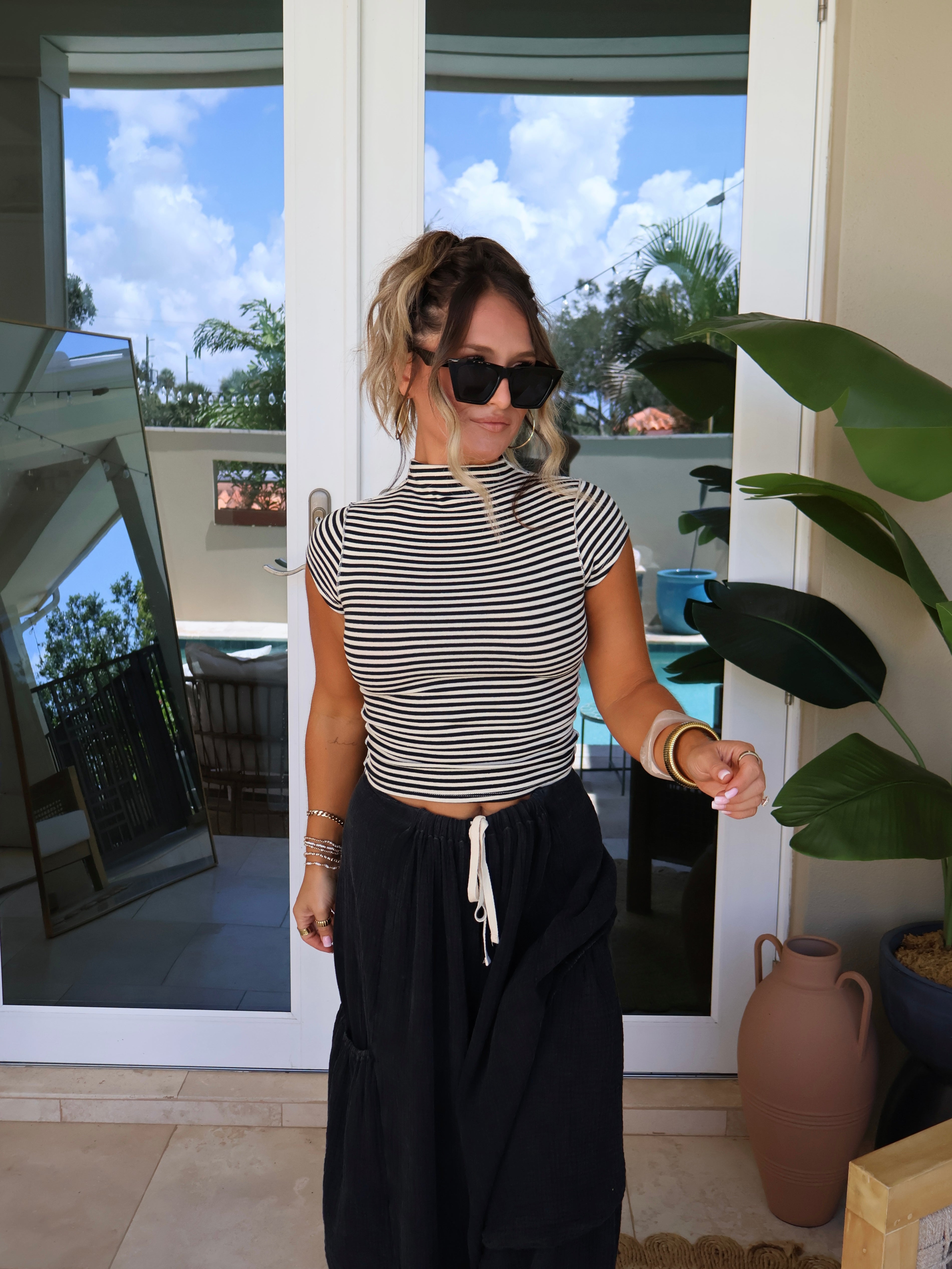 Briar Stripe Mockneck Black/Cream