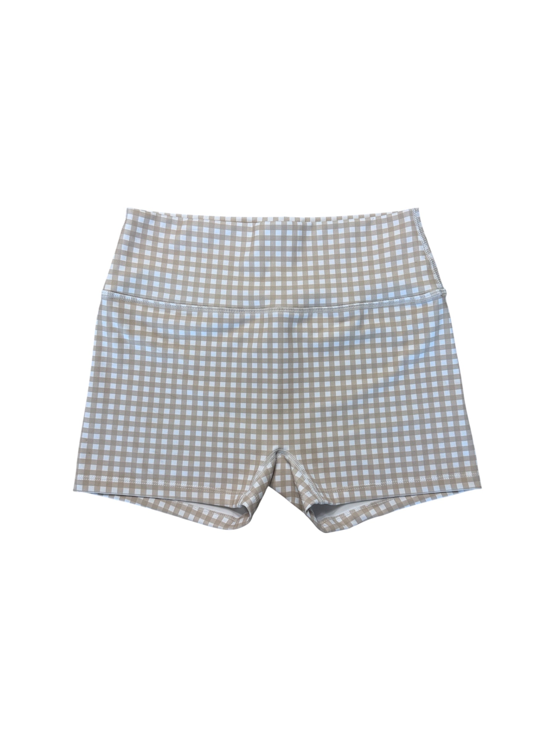 It Girl Mini Biker Shorts Gingham Beige