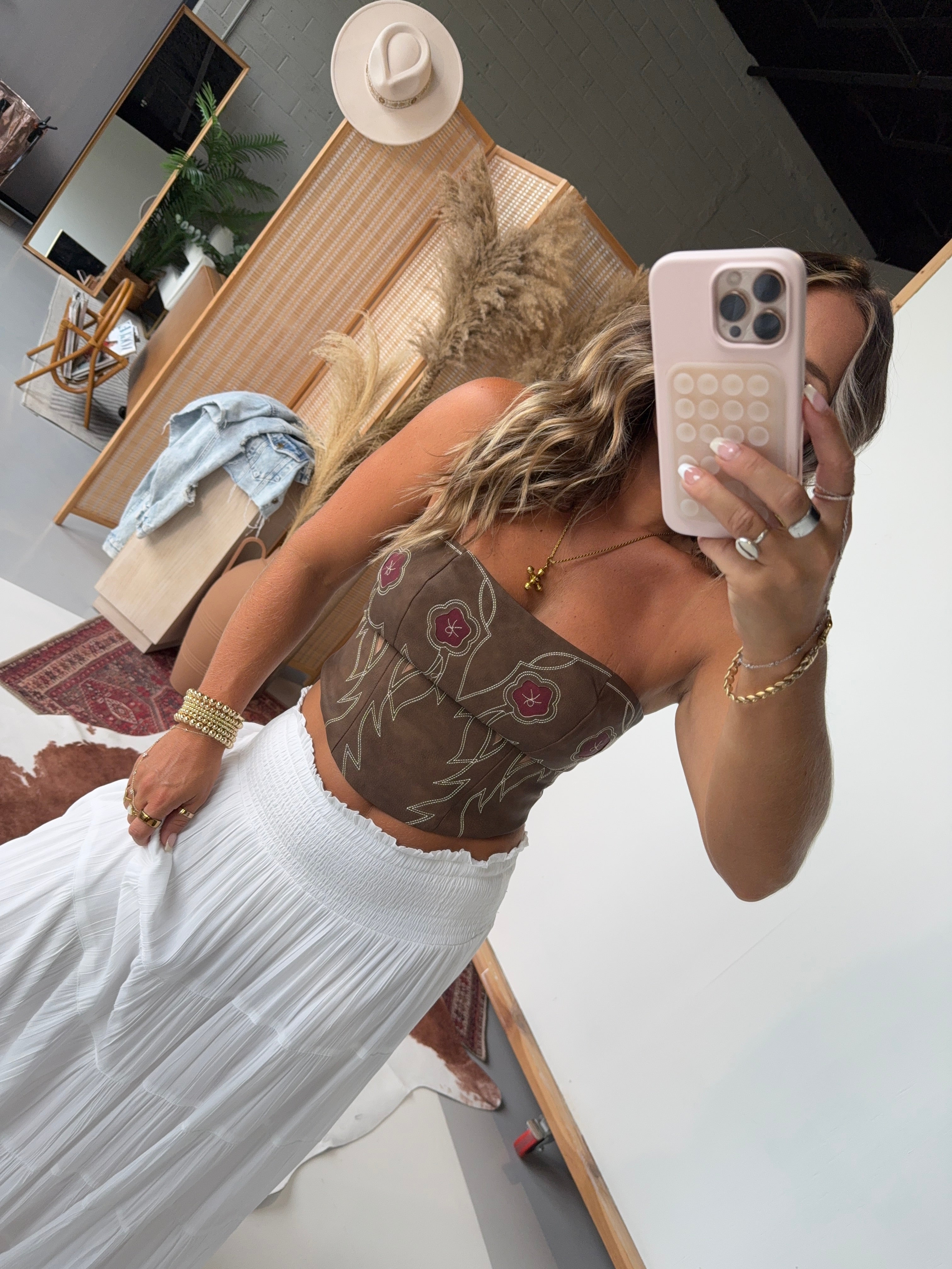 Saddle Up Faux Leather Corset Top Brown