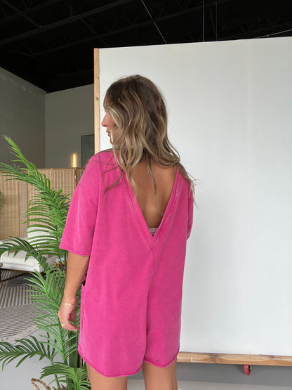 Reversible Kelcie Washed Tee Romper Fuchsia