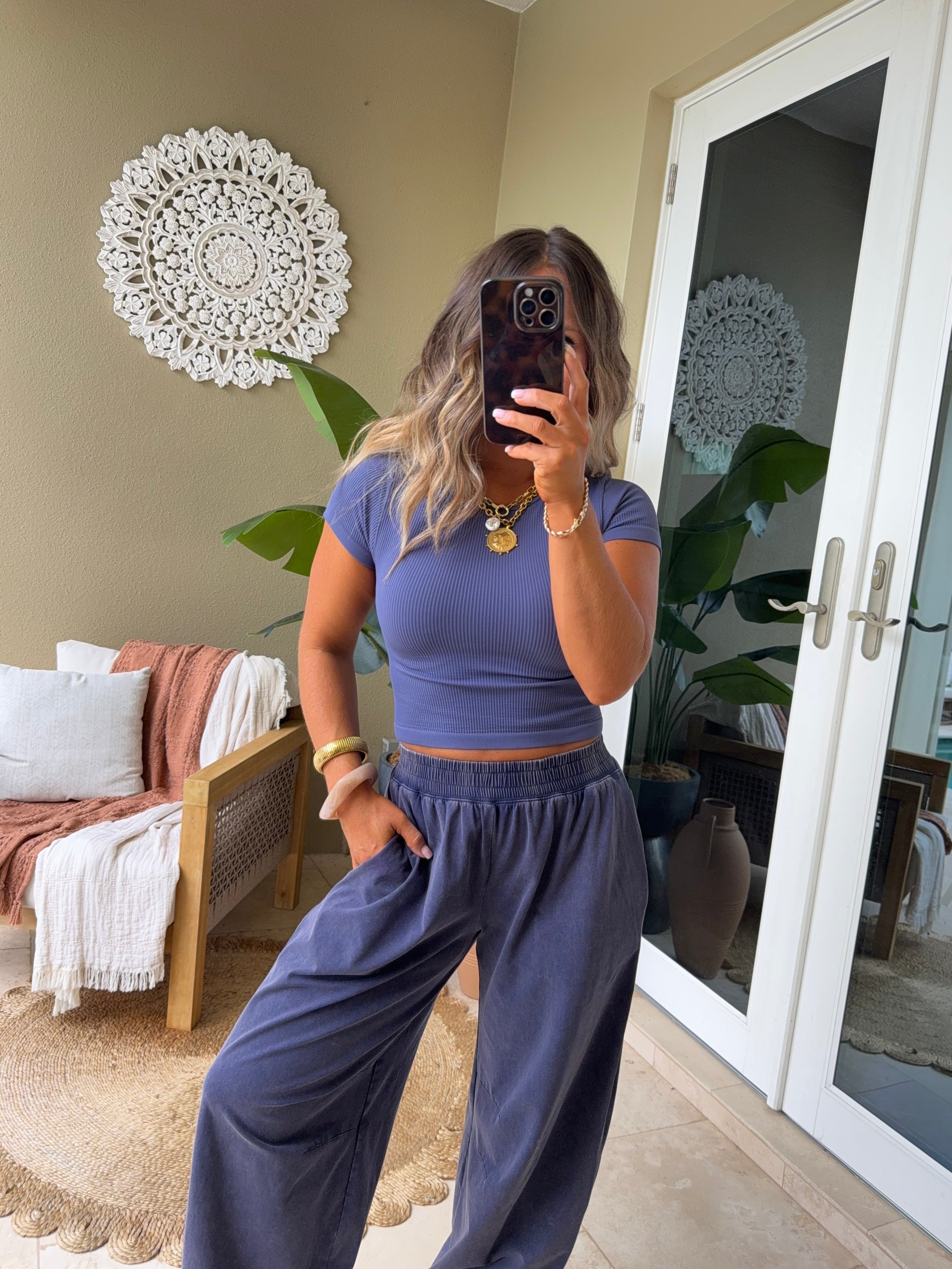 Nora Ribbed Baby Tee Denim Blue