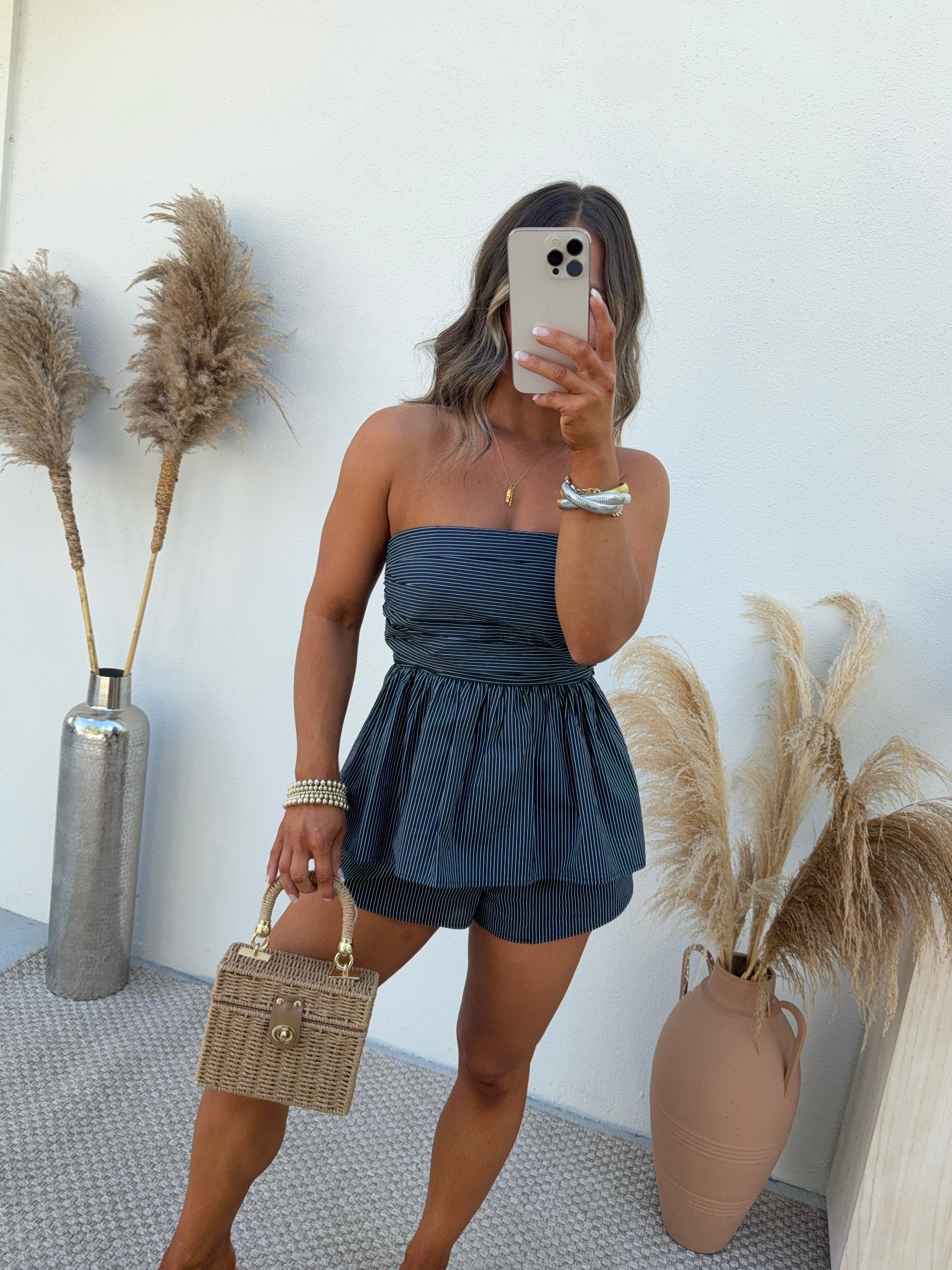 Hamptons Striped Shorts Set Navy