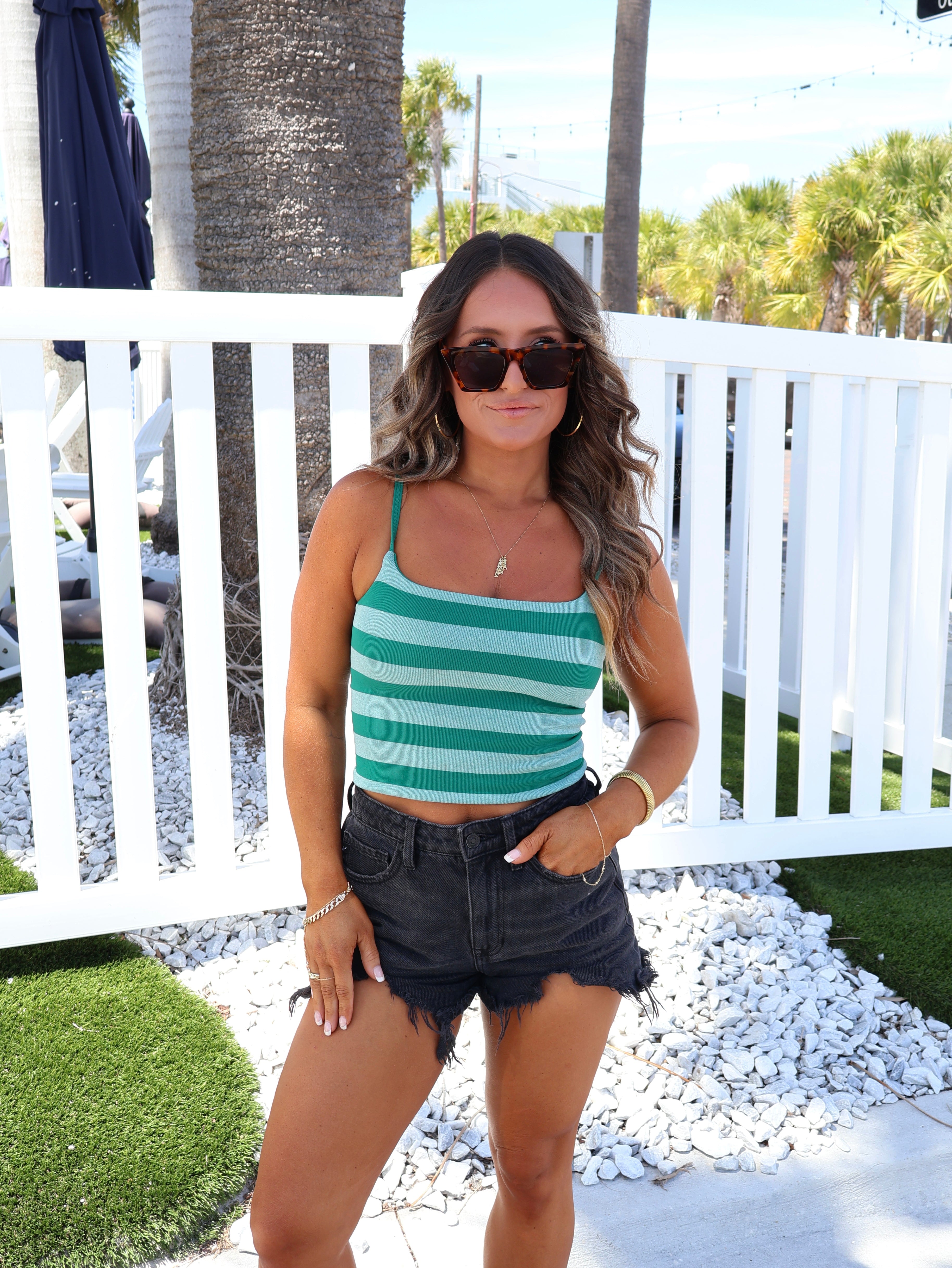 Lazy Day Striped Cami Dark Green