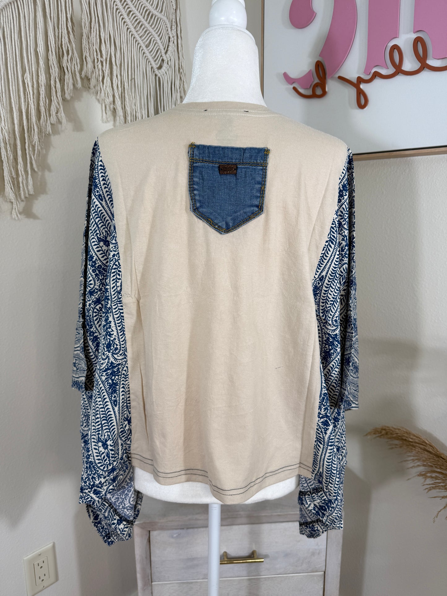 Beatles Mix & Match Tee Tan Blue Floral