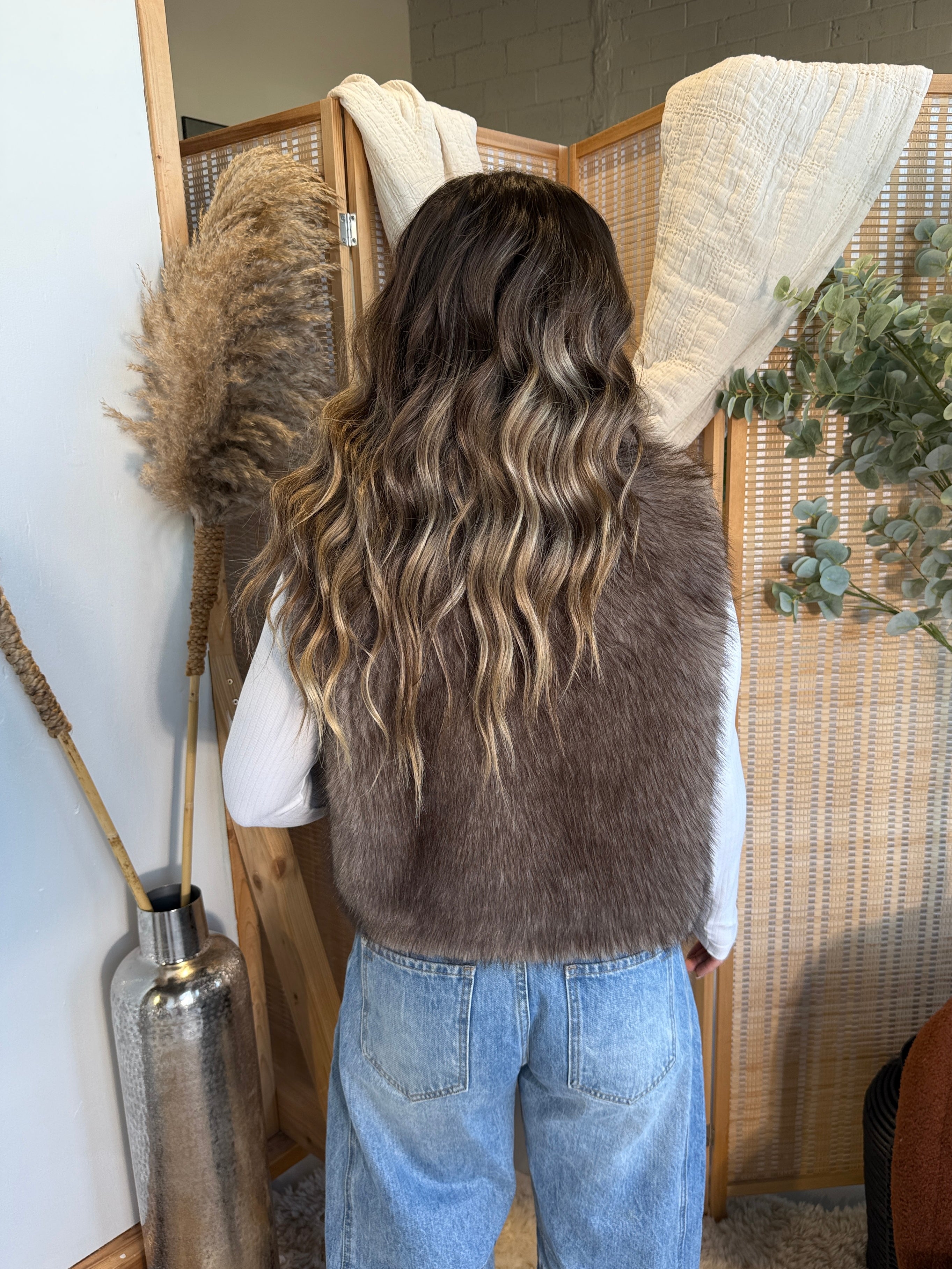 French Toffee Faux Fur Vest Taupe