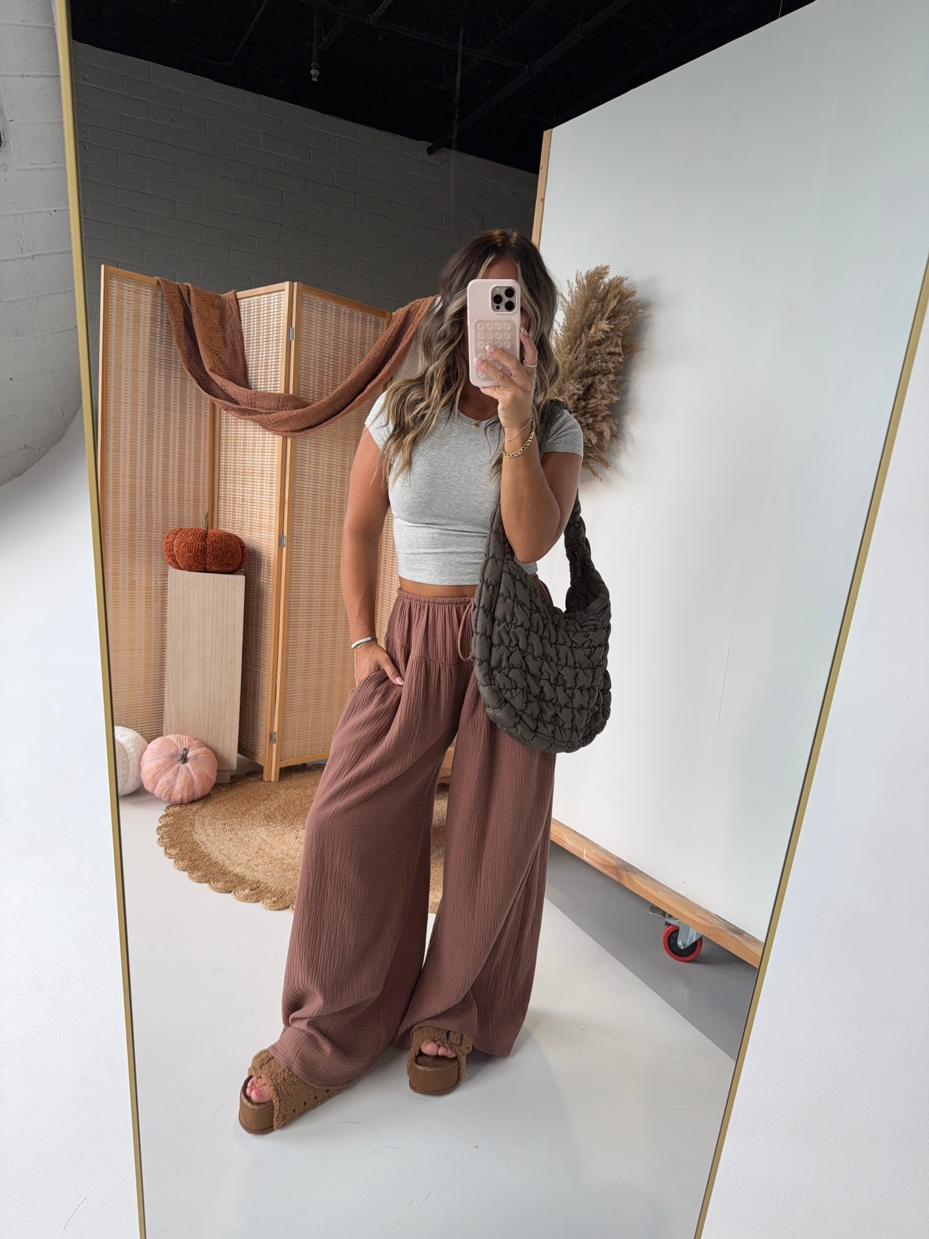 Mocha Mist Gauze Pants Brown