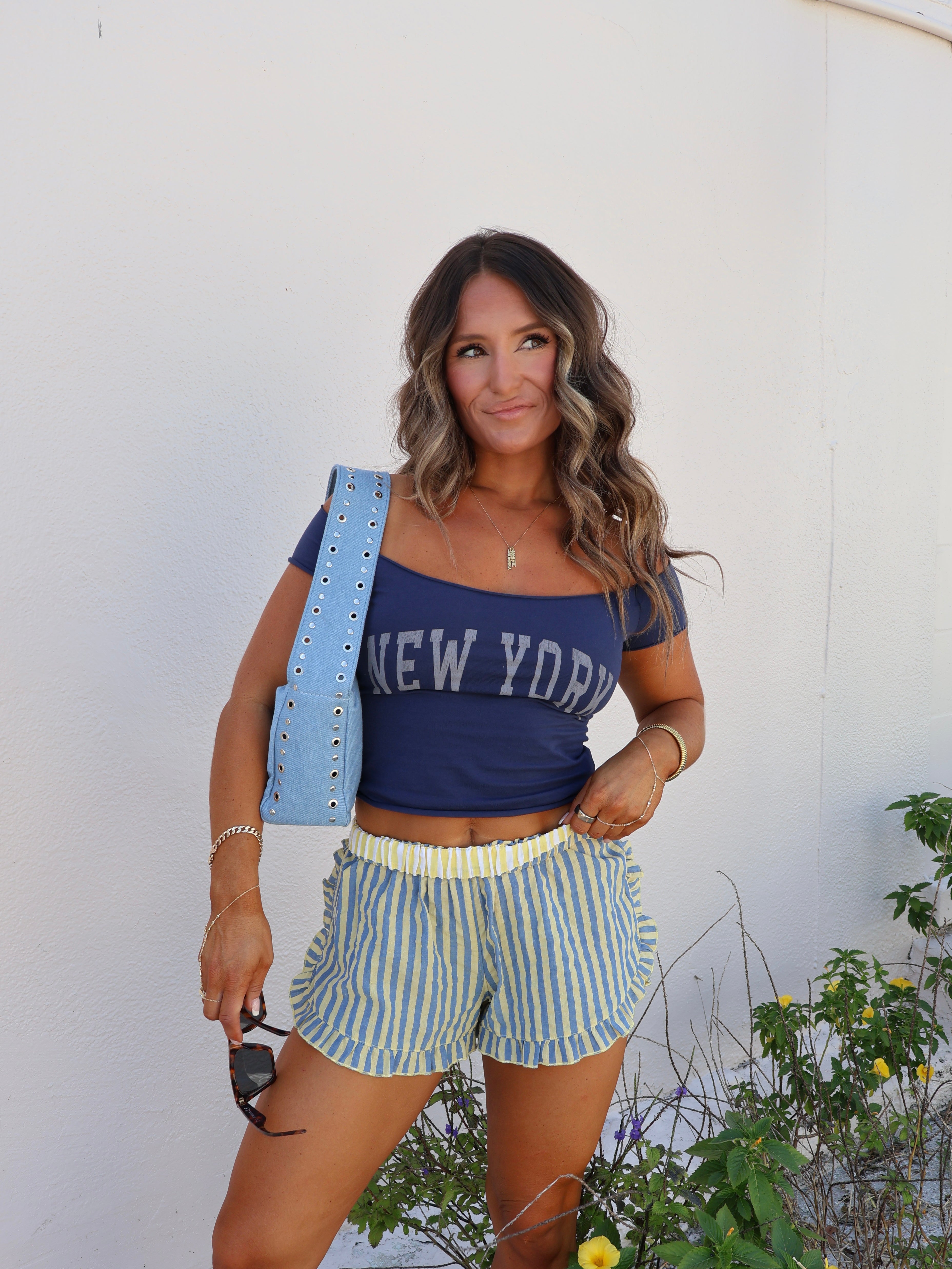 Clearwater Striped Ruffle Shorts Yellow Combo