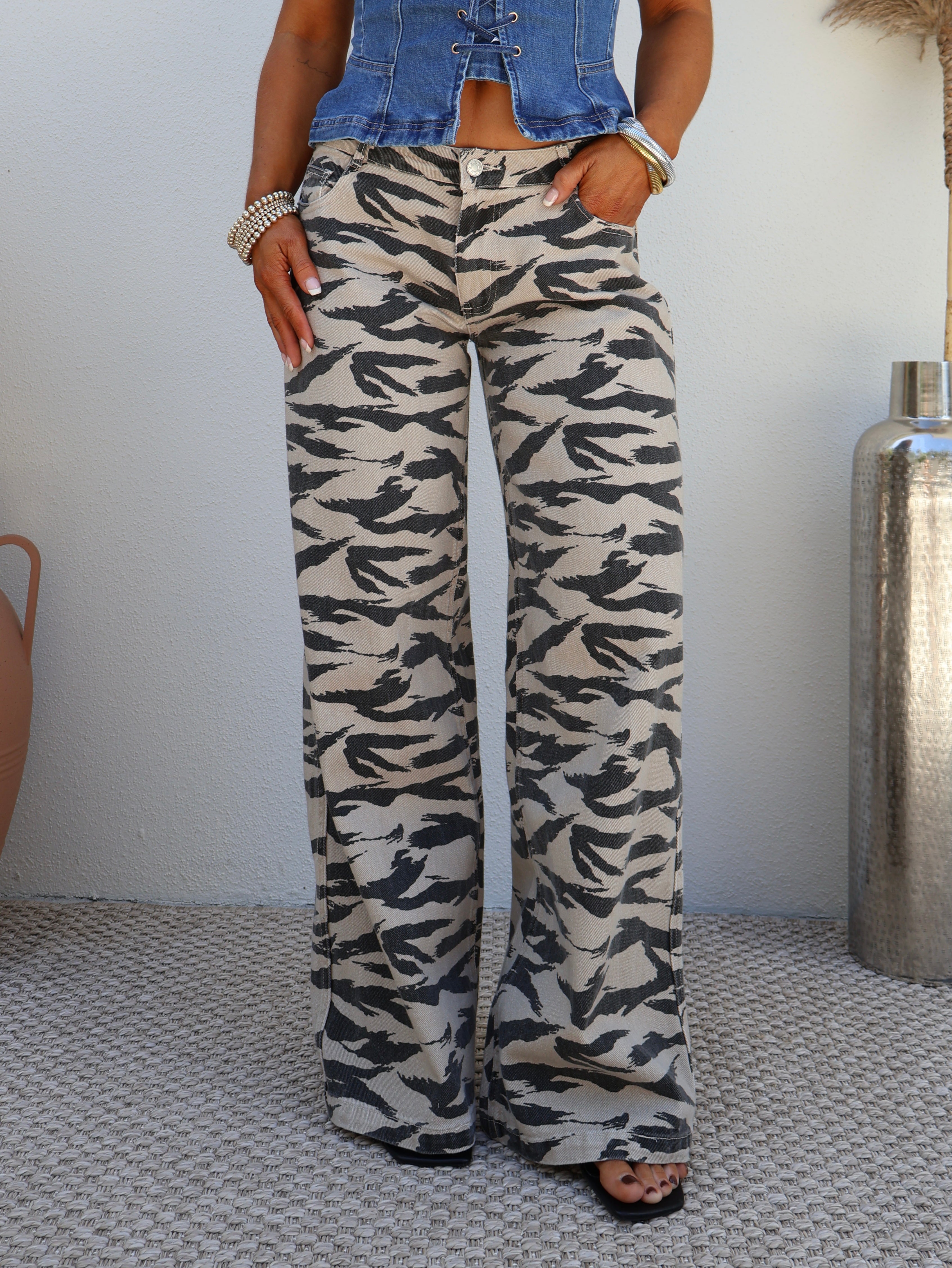 Wild Gal Denim Pants Zebra