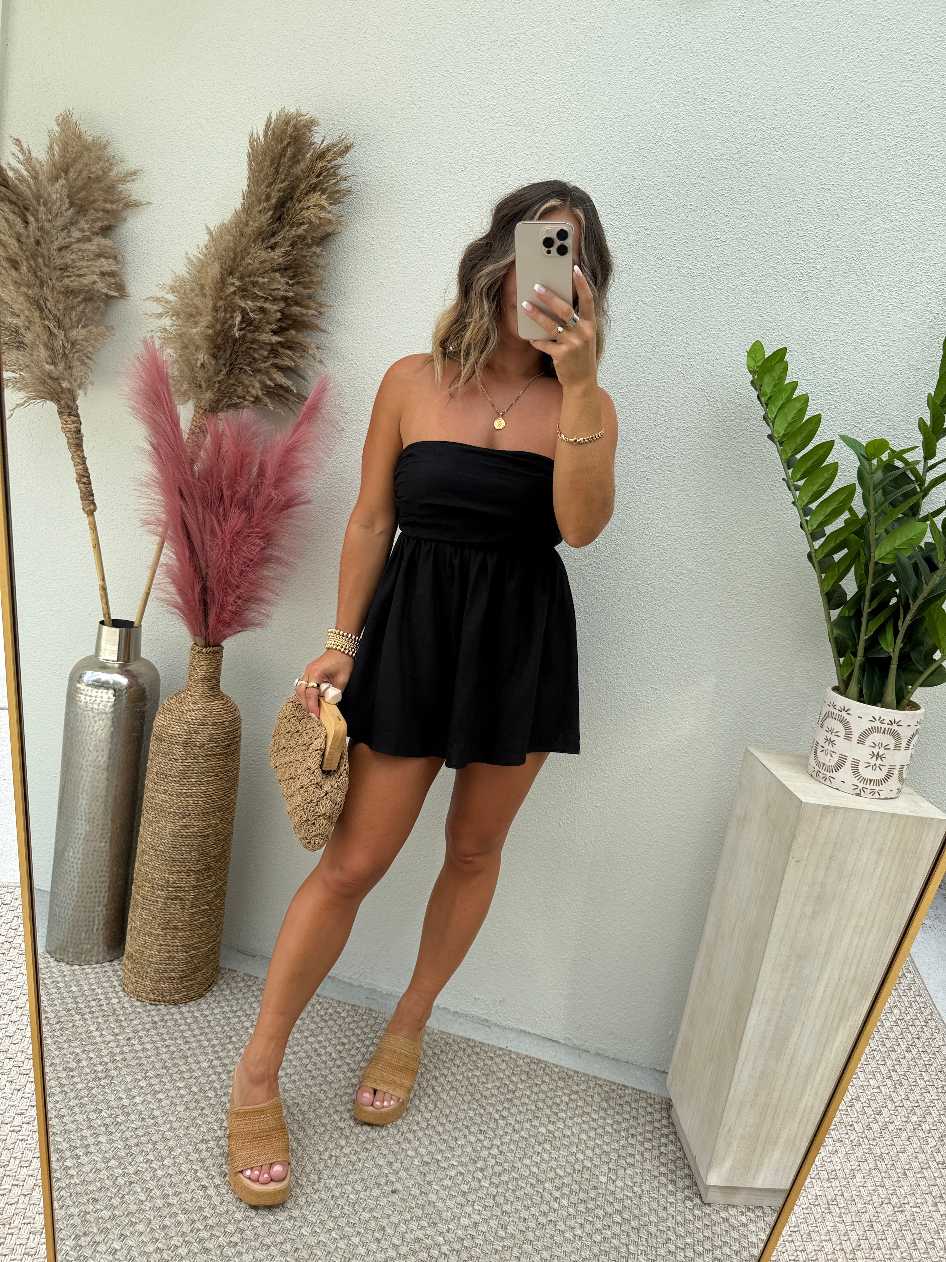 Canopy Tube Top Romper Dress Black