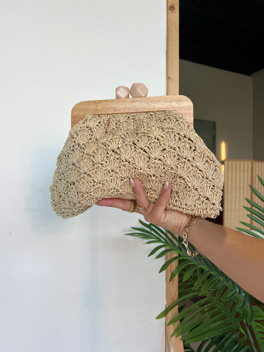Sasha Straw Clutch Bag Ivory