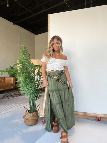 Make Waves Maxi Skirt Olive