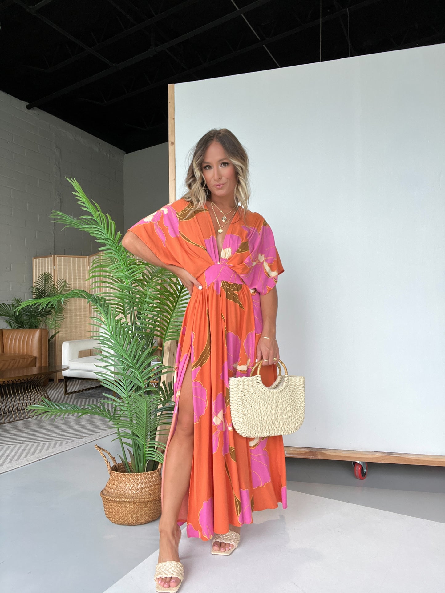 Vacay Skies Floral Maxi Dress Apricot