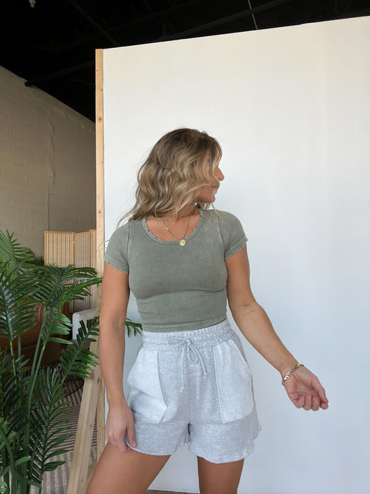 Phoenix Distressed Basic Top Olive