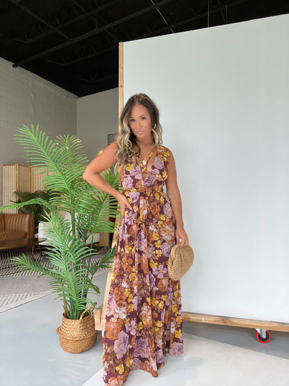 Within Fall Floral Maxi Dress Brown Multi