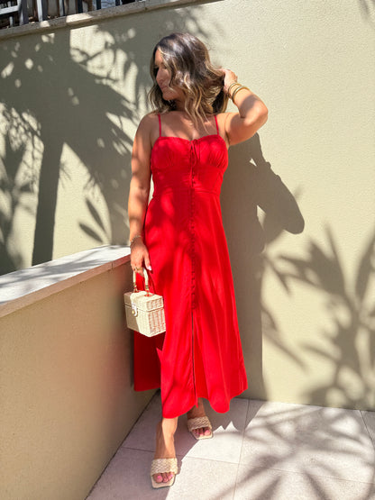 Betsy Ross Corset Midi Dress Rouge Red