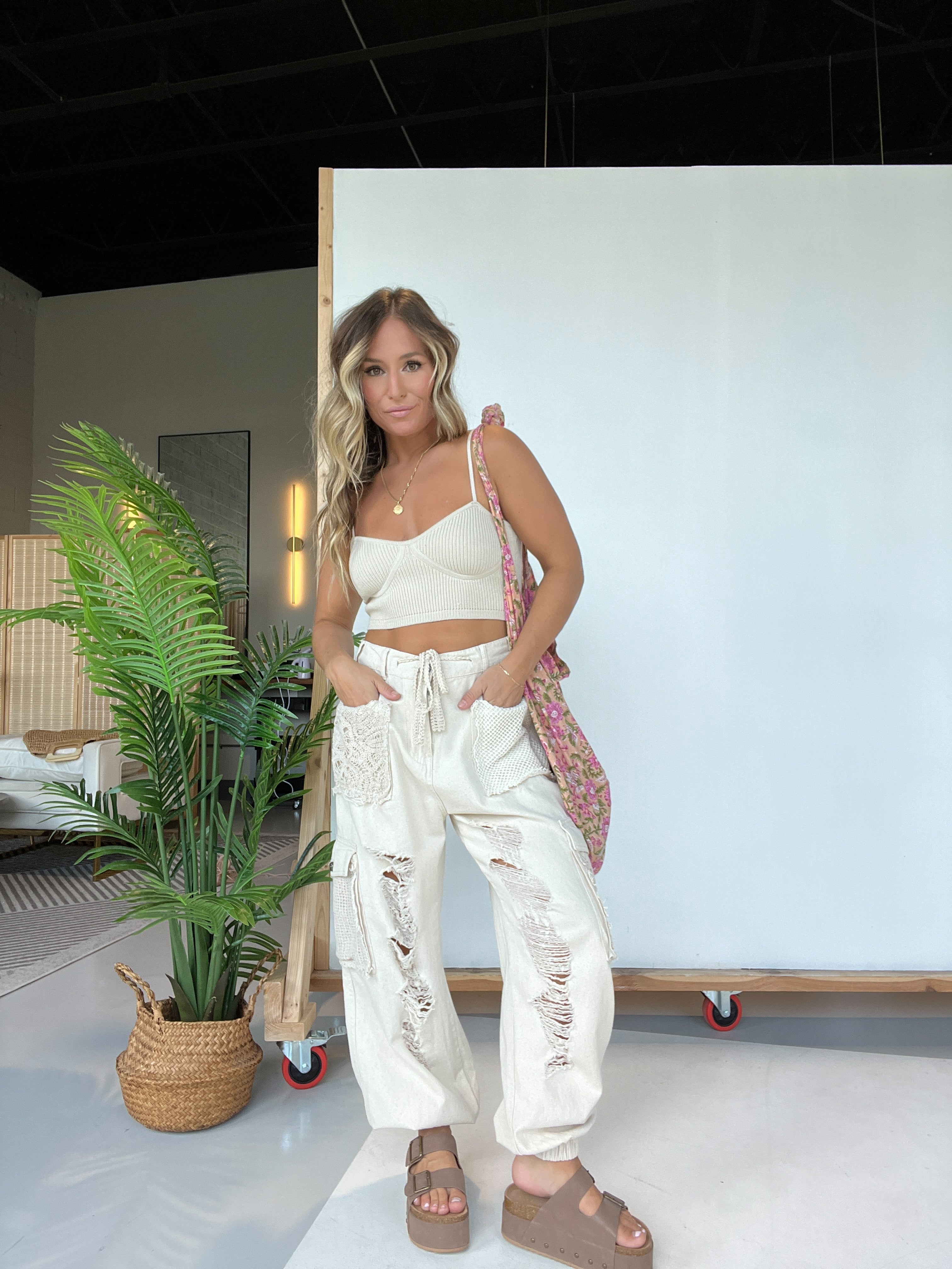 Rise Up Denim Joggers Oatmilk