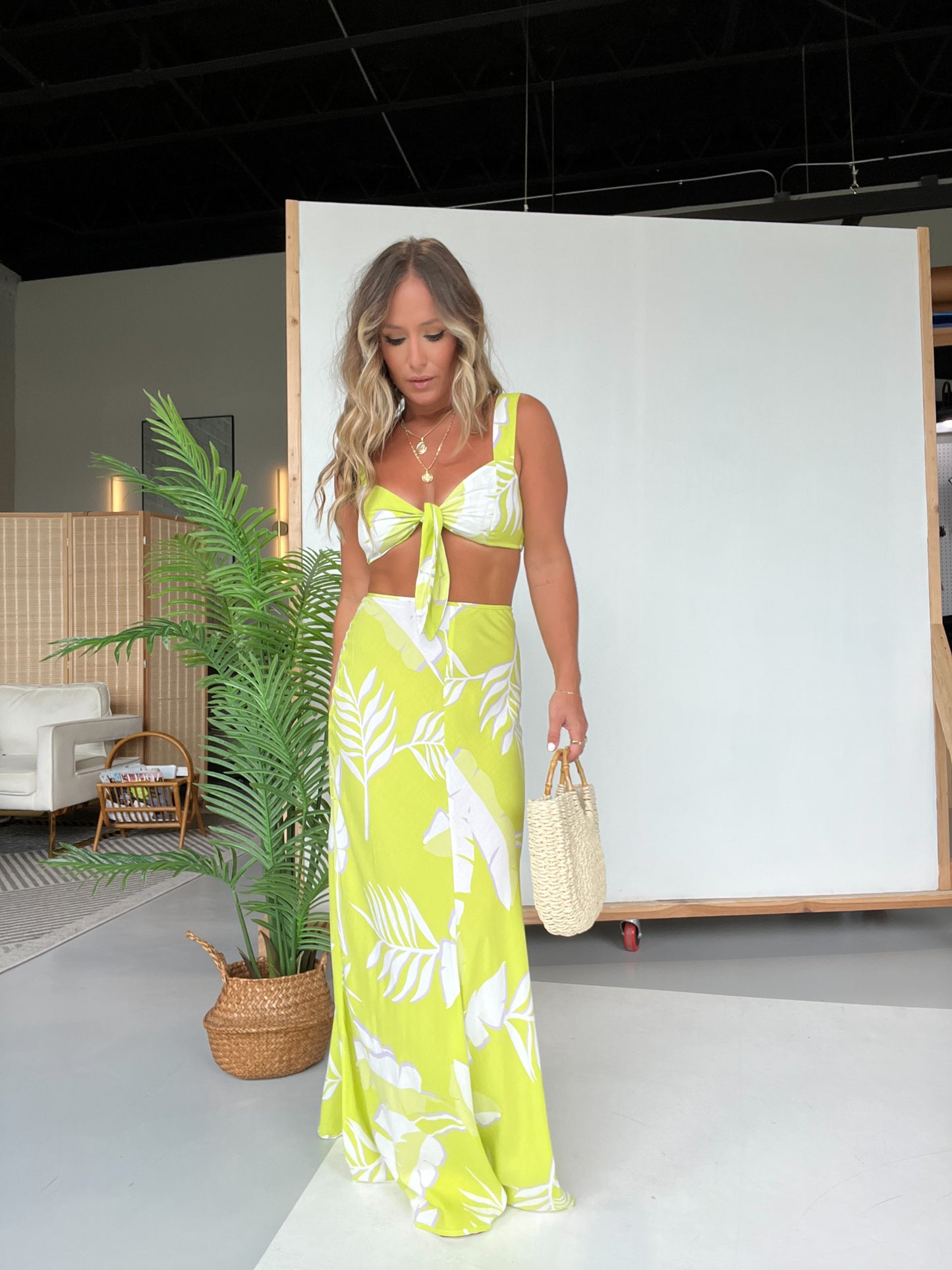 Mykonos Trip Maxi Skirt Set Lime Cream