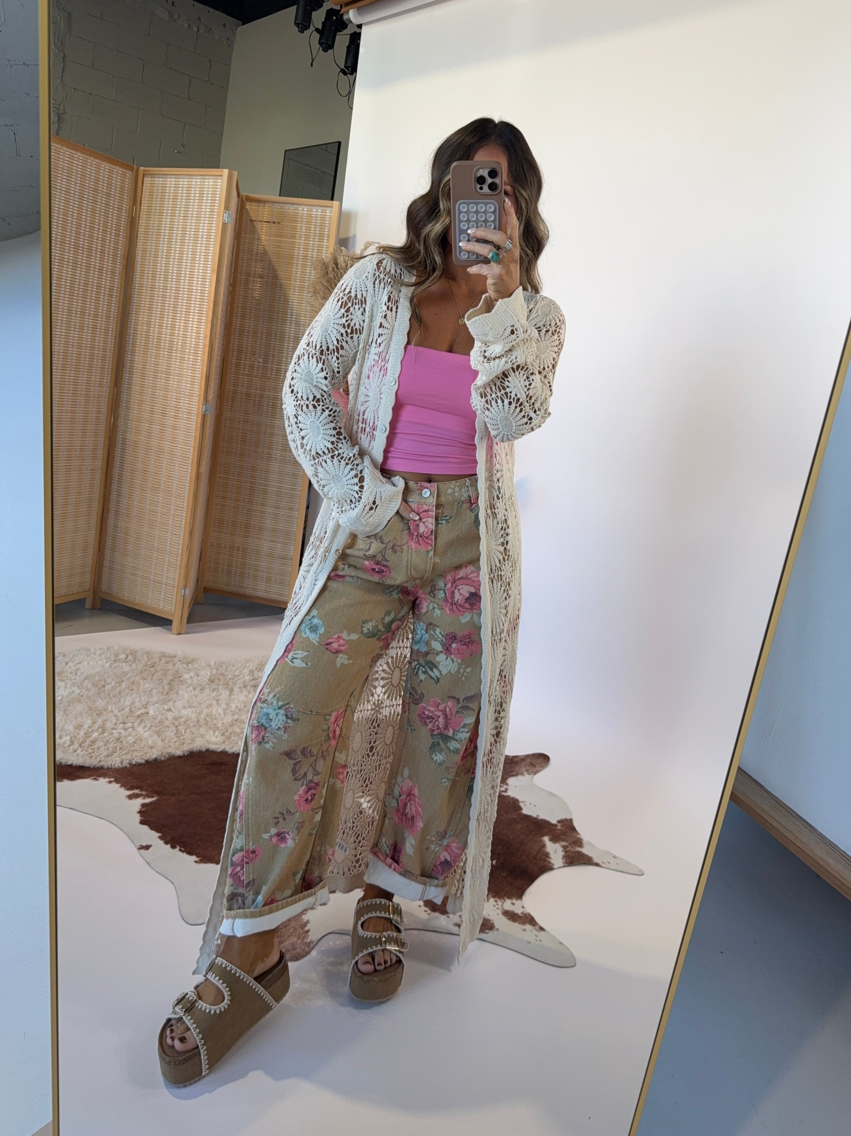 Remi Floral Crochet Cardigan Natural