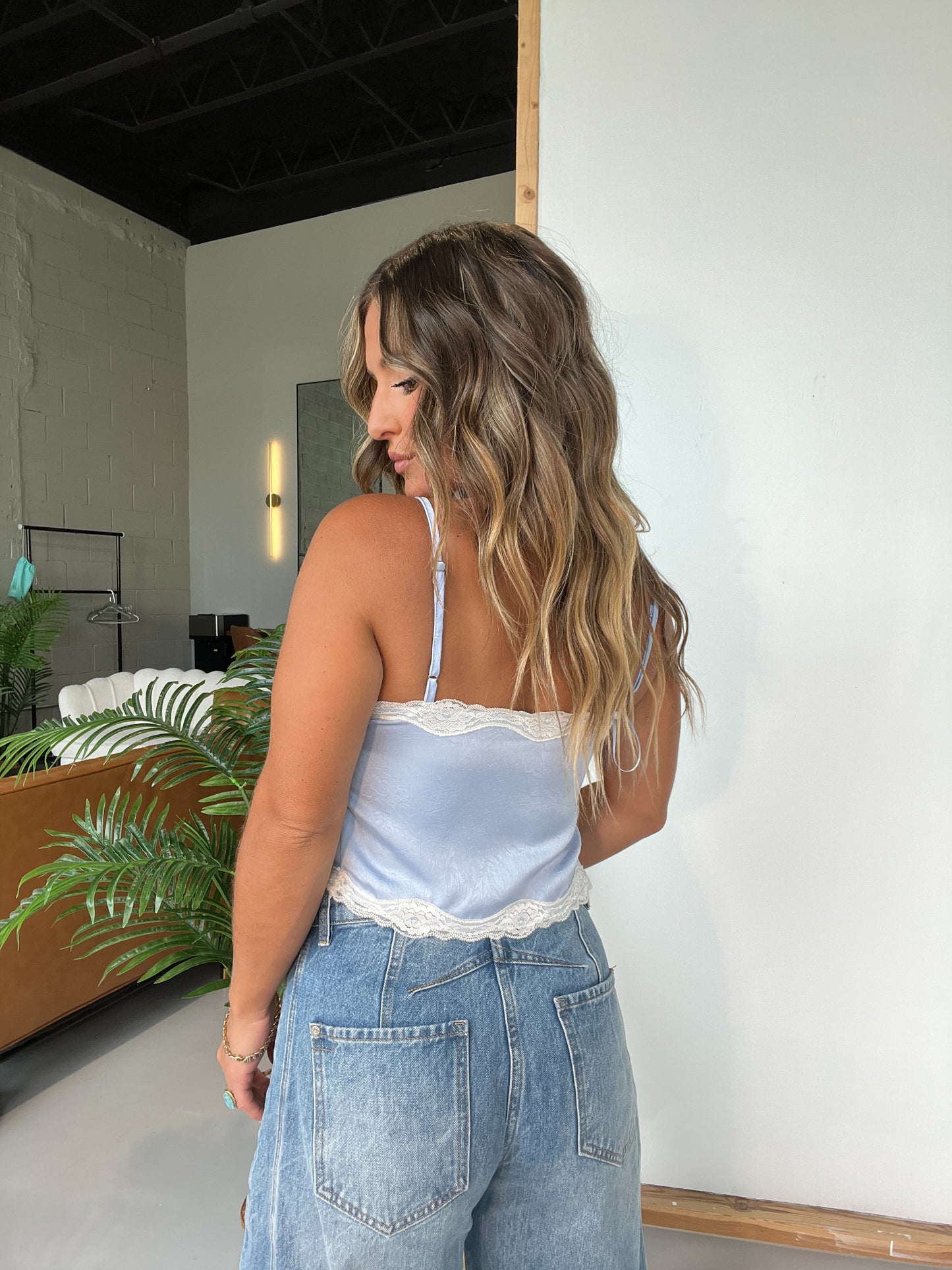 Beachside Lace Cut Out Top Light Blue
