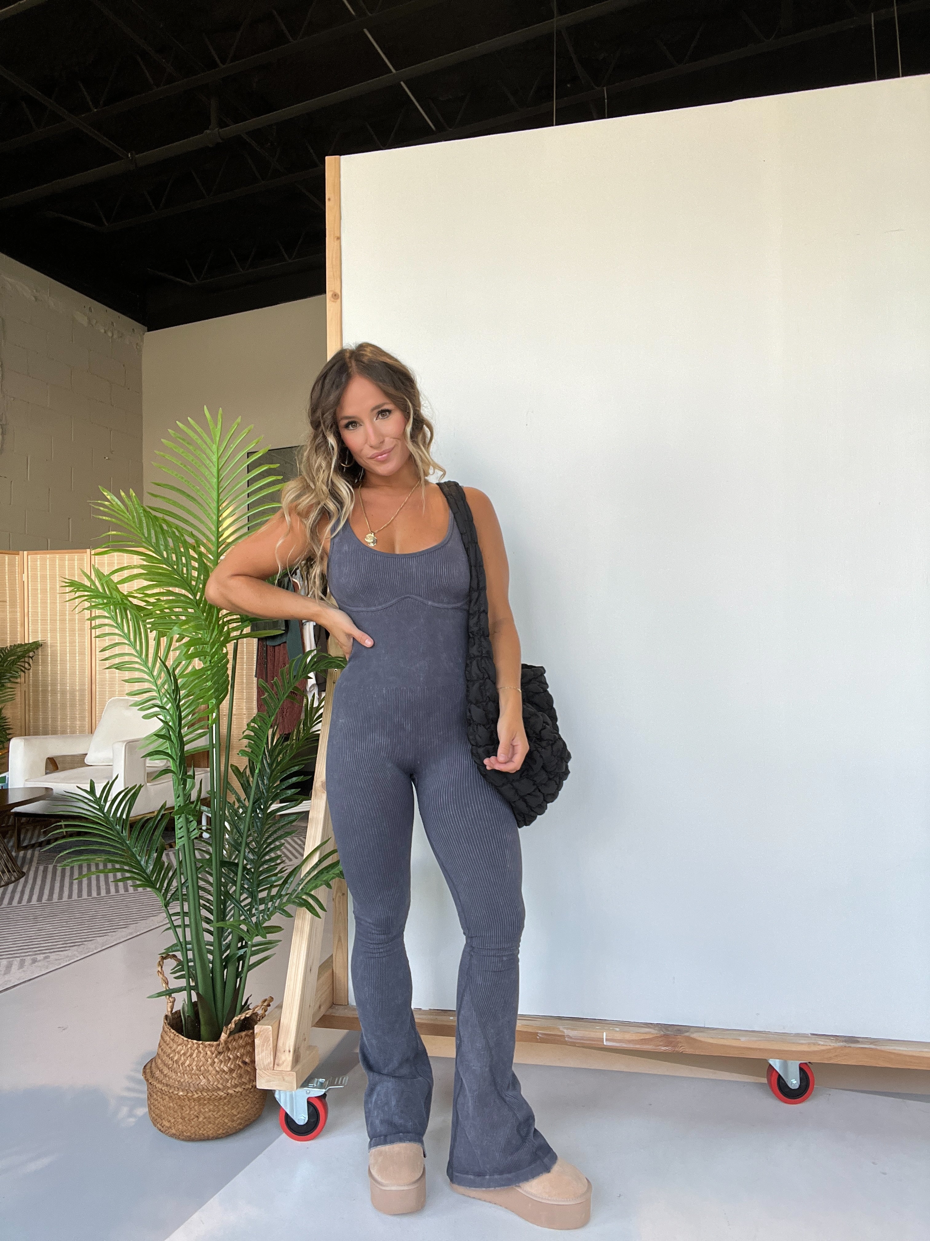 Always You Ribbed Catsuit Washed Black