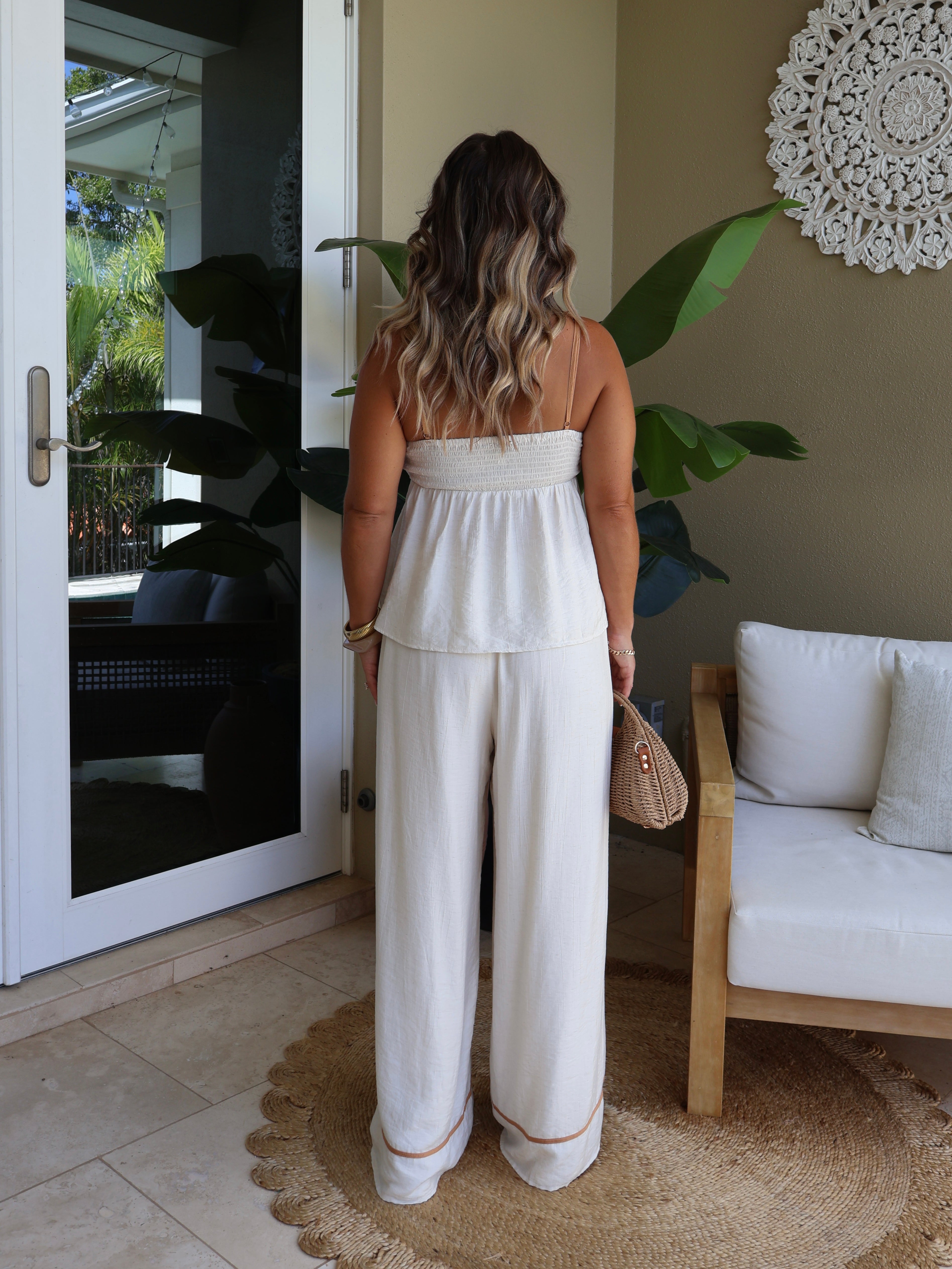 Florence Piped Pants Set Cream/Caramel