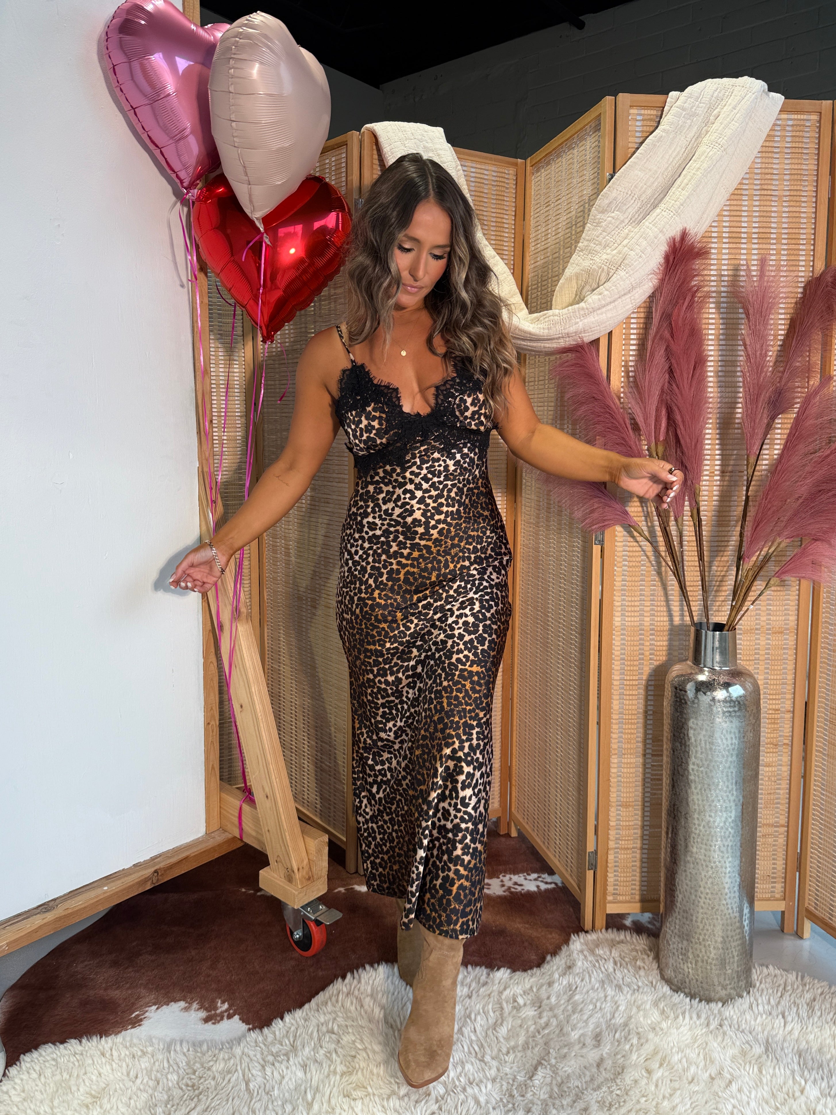 Endless Nights Satin Midi Dress Leopard