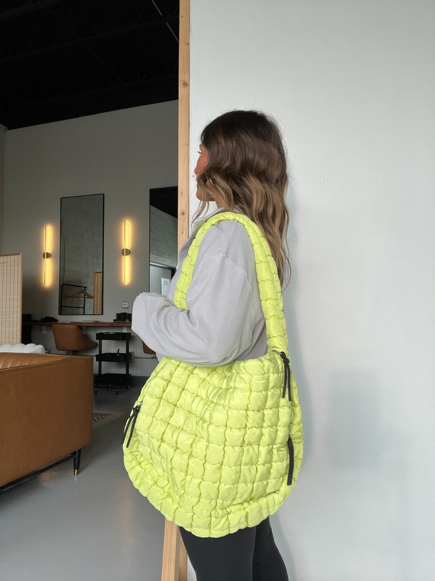 Taylor Puffer Messenger Bag Lime