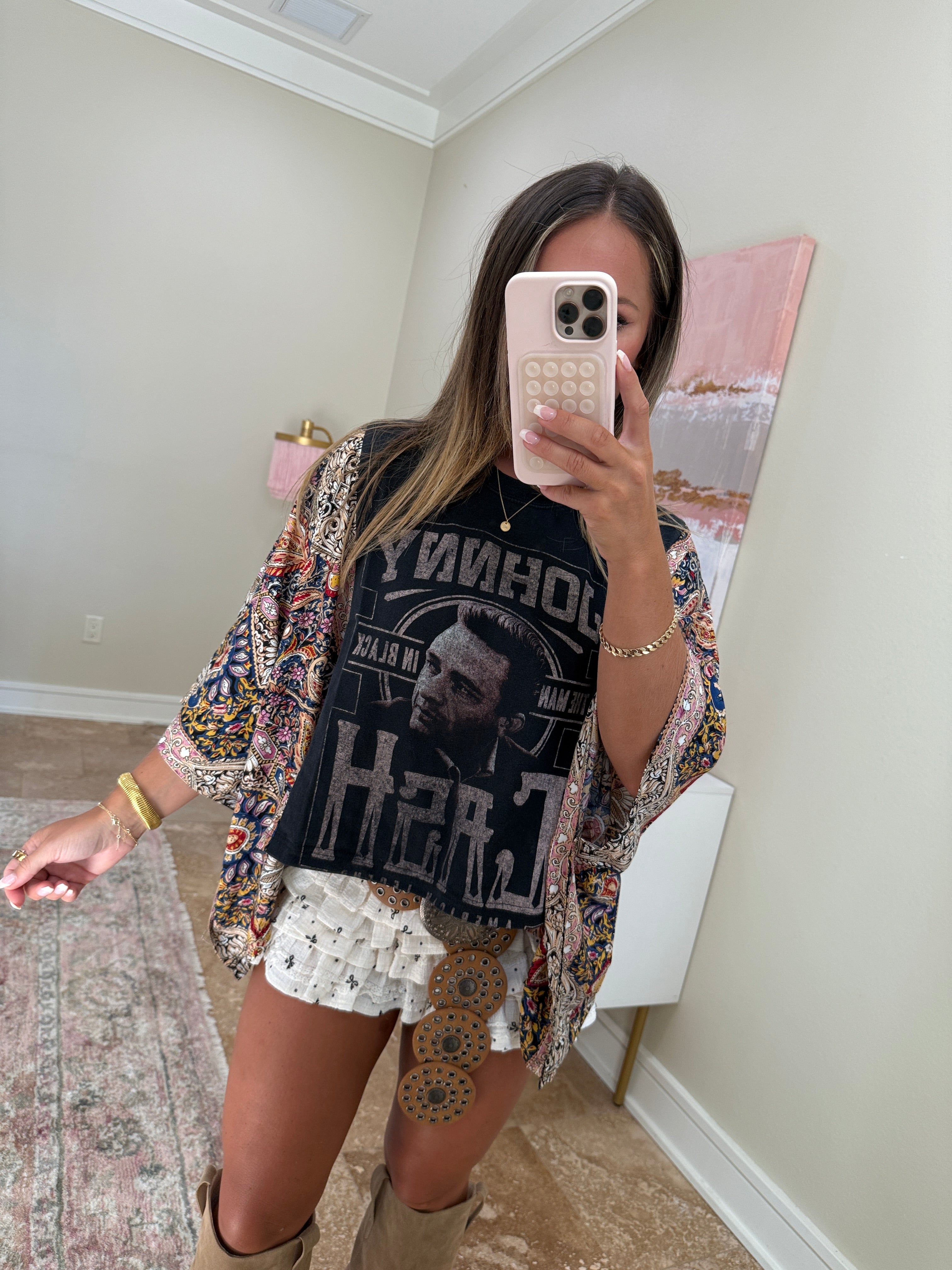 Johnny Cash Mix & Match Tee Black Floral