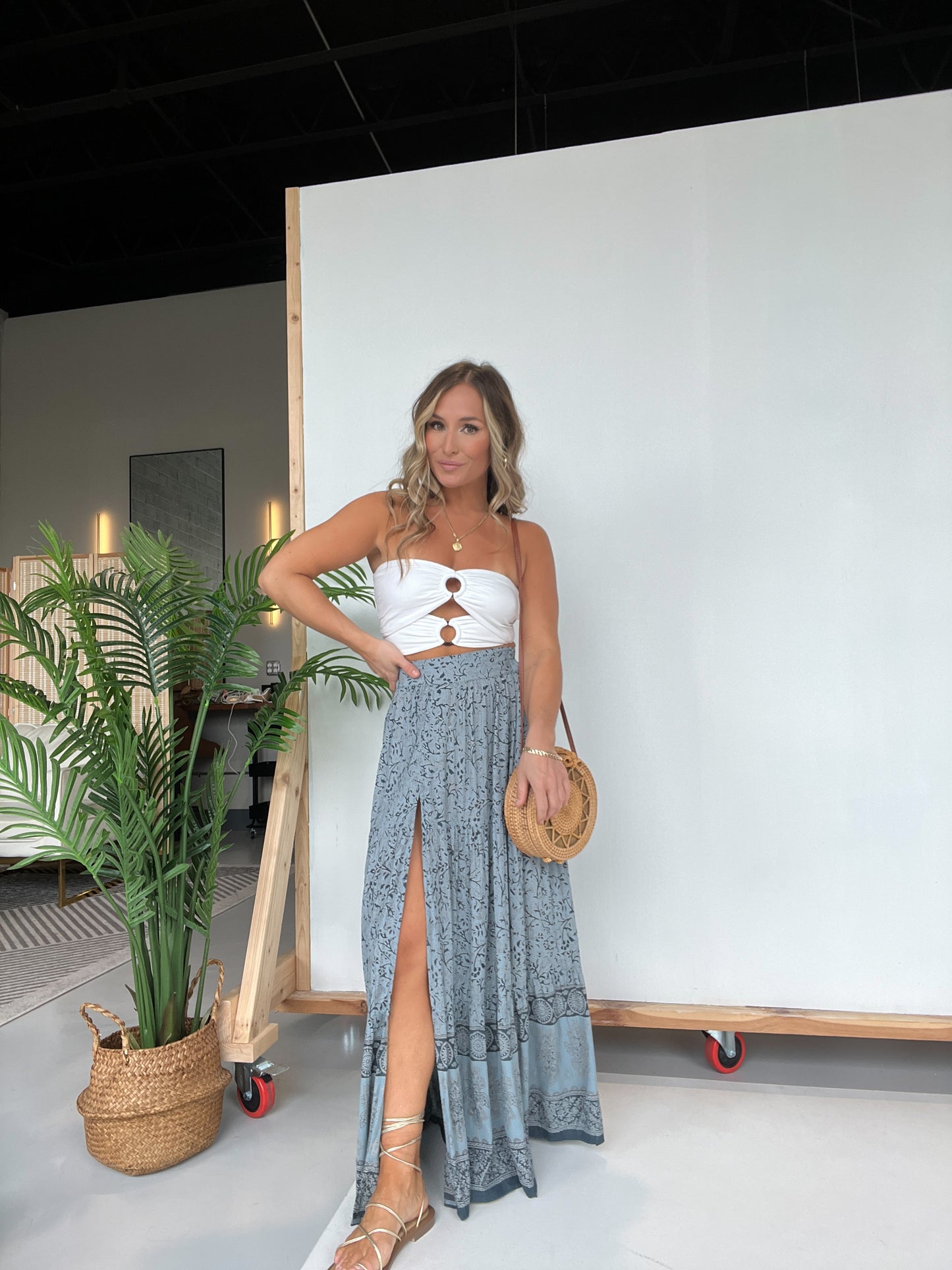 Wild Child Boho Maxi Skirt Blue