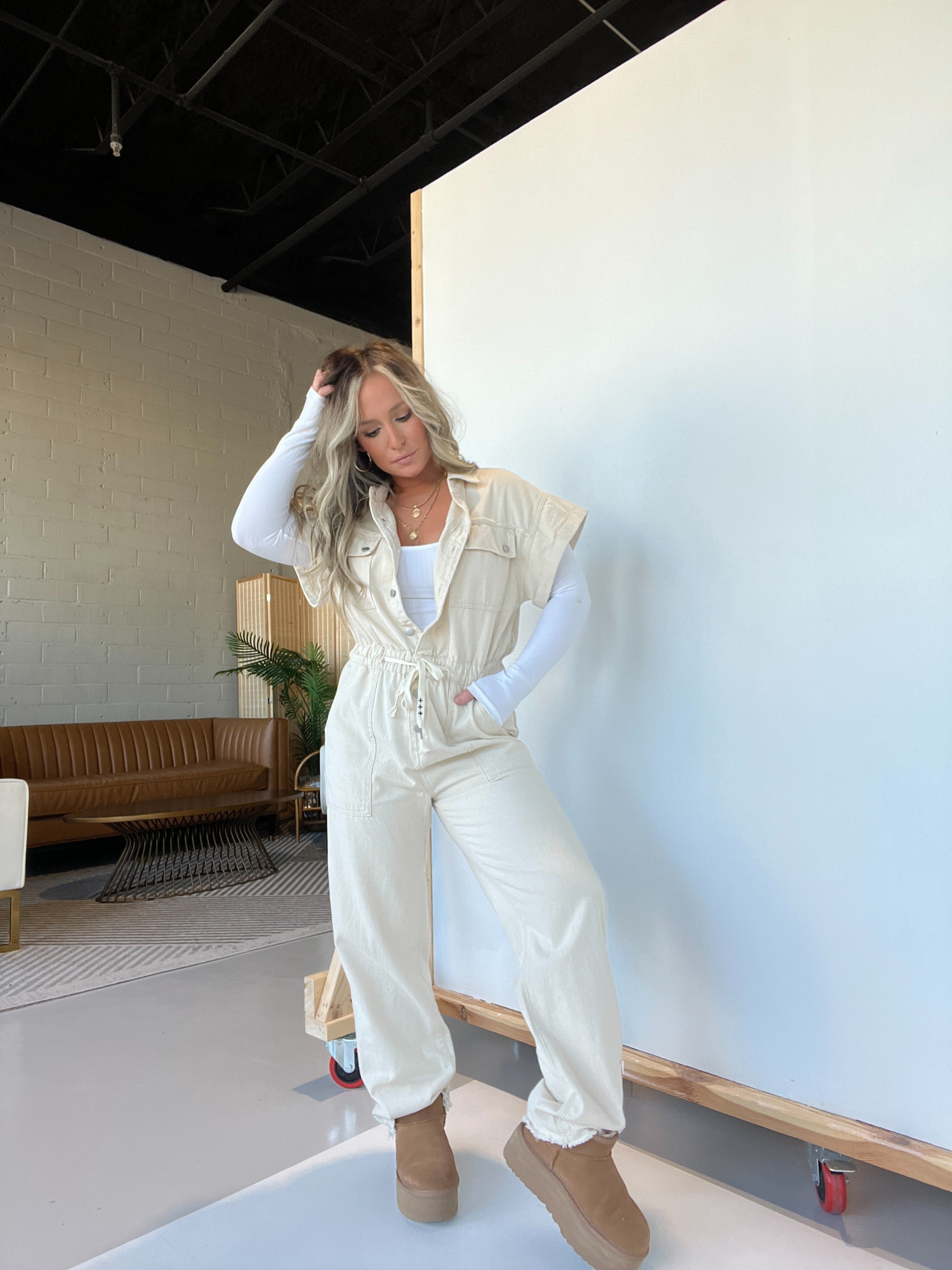 Longing Needs Utility Jumpsuit Oatmeal
