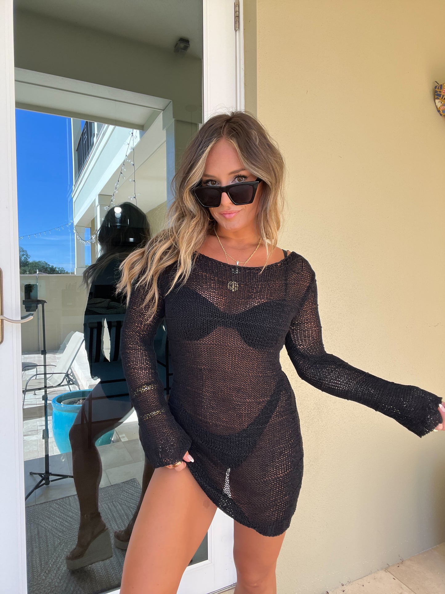 Taking Trips Knit Cover Up Dress Black
