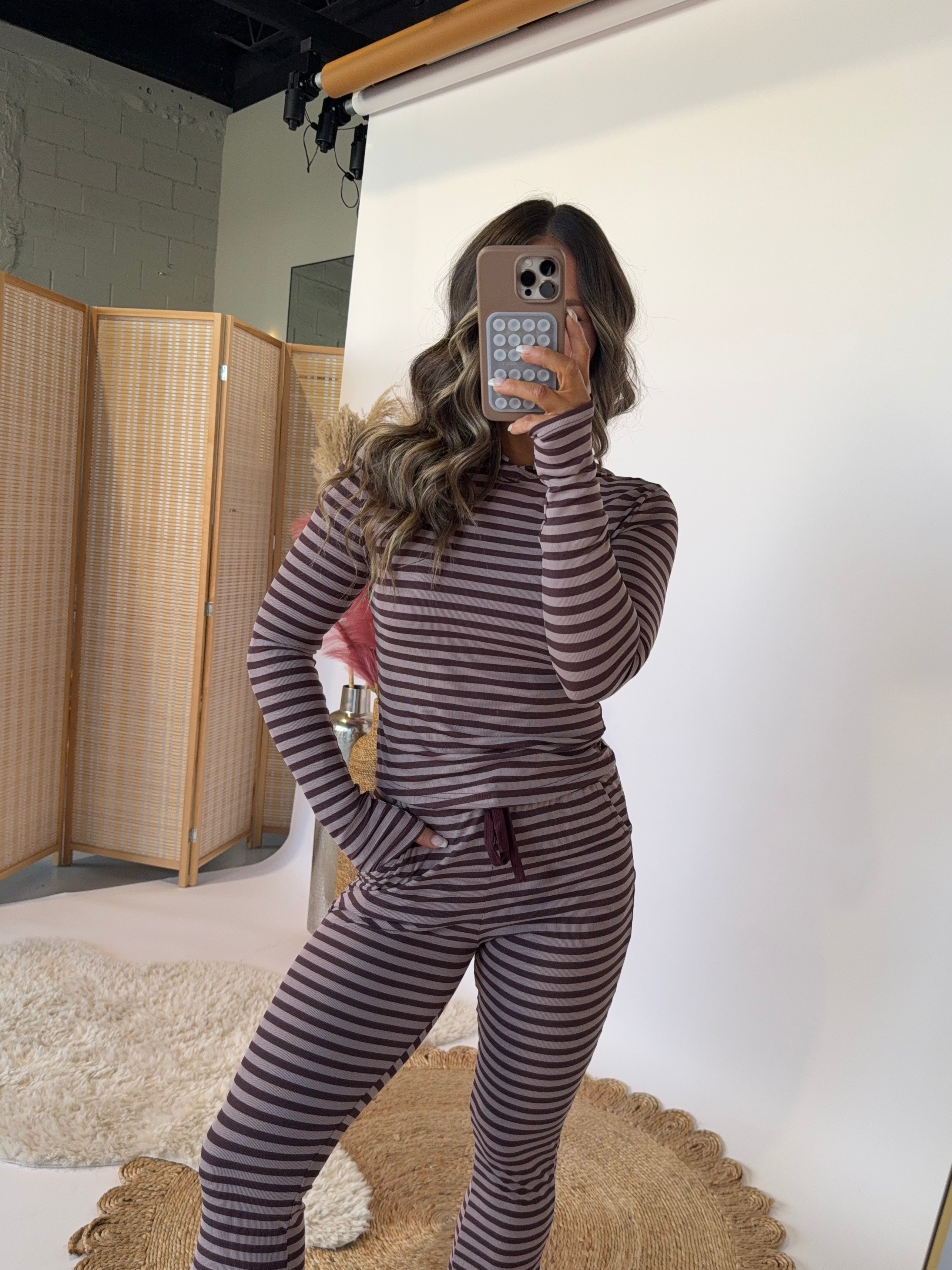 Little Moments Striped Pants Set Burgundy