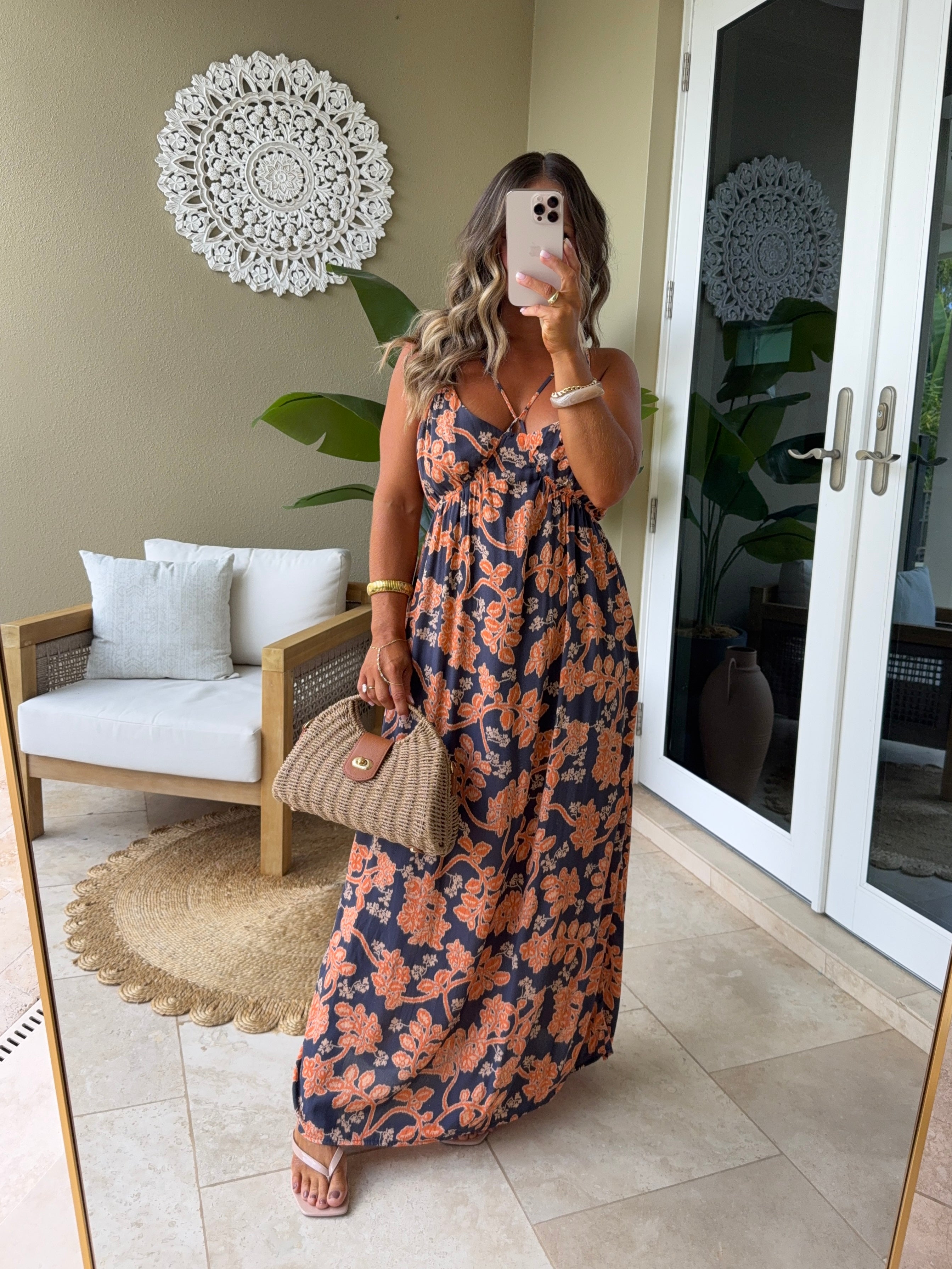 Tuscan Moon Maxi Dress Navy/Orange