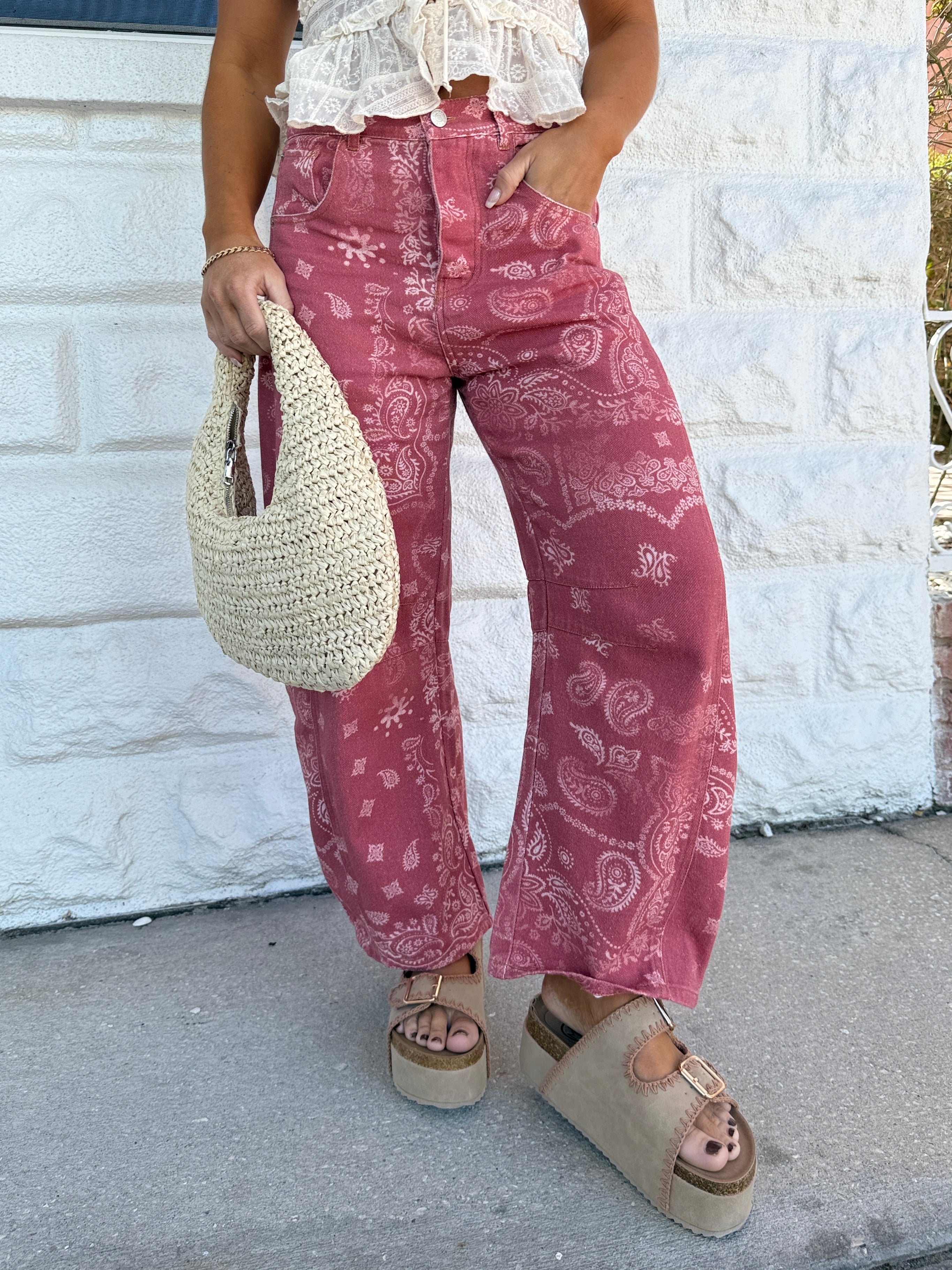 Rosebud Barrel Jeans Paisley Dusty Rose