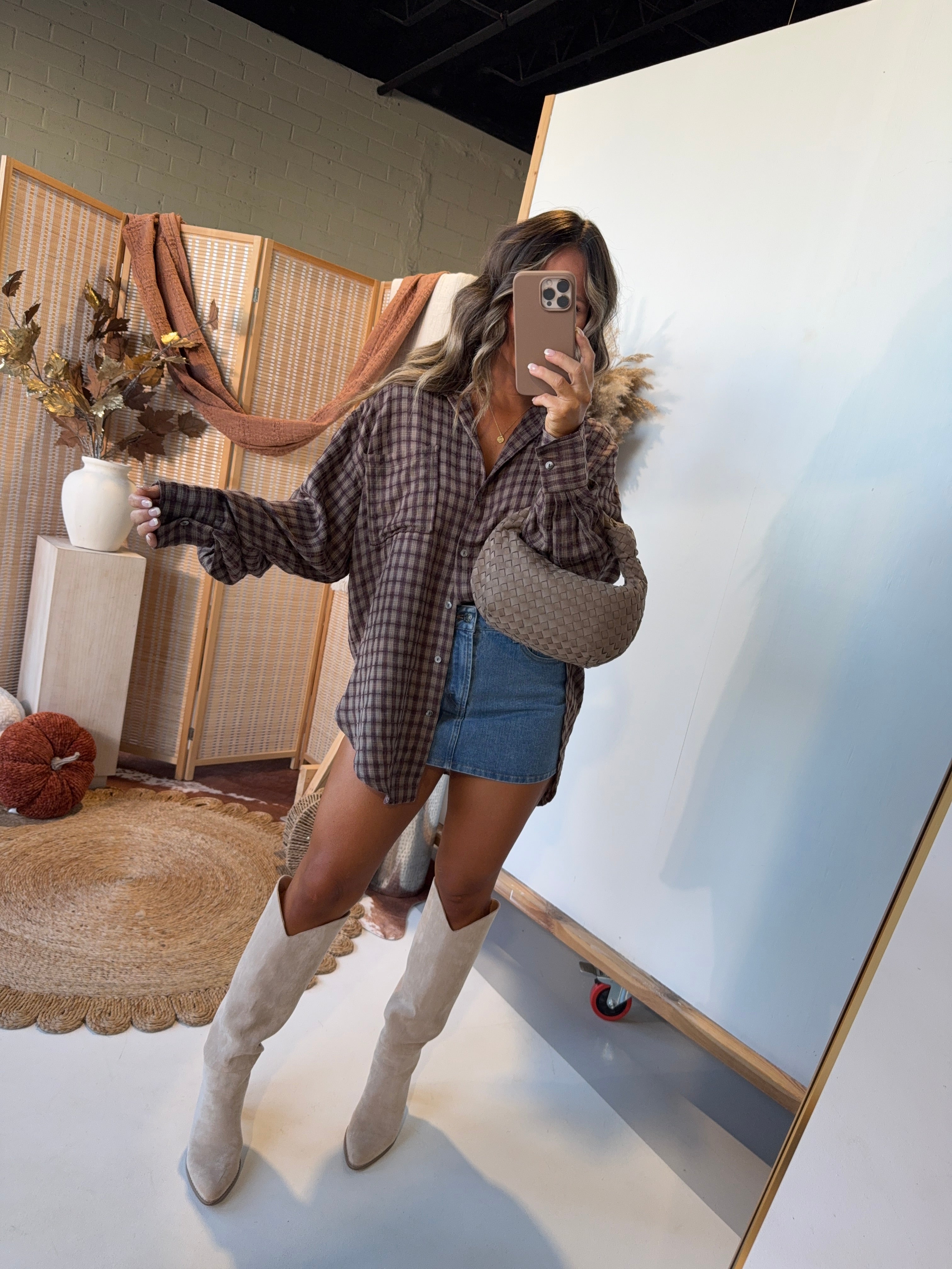 Hersey Kisses Plaid Button Down Brown