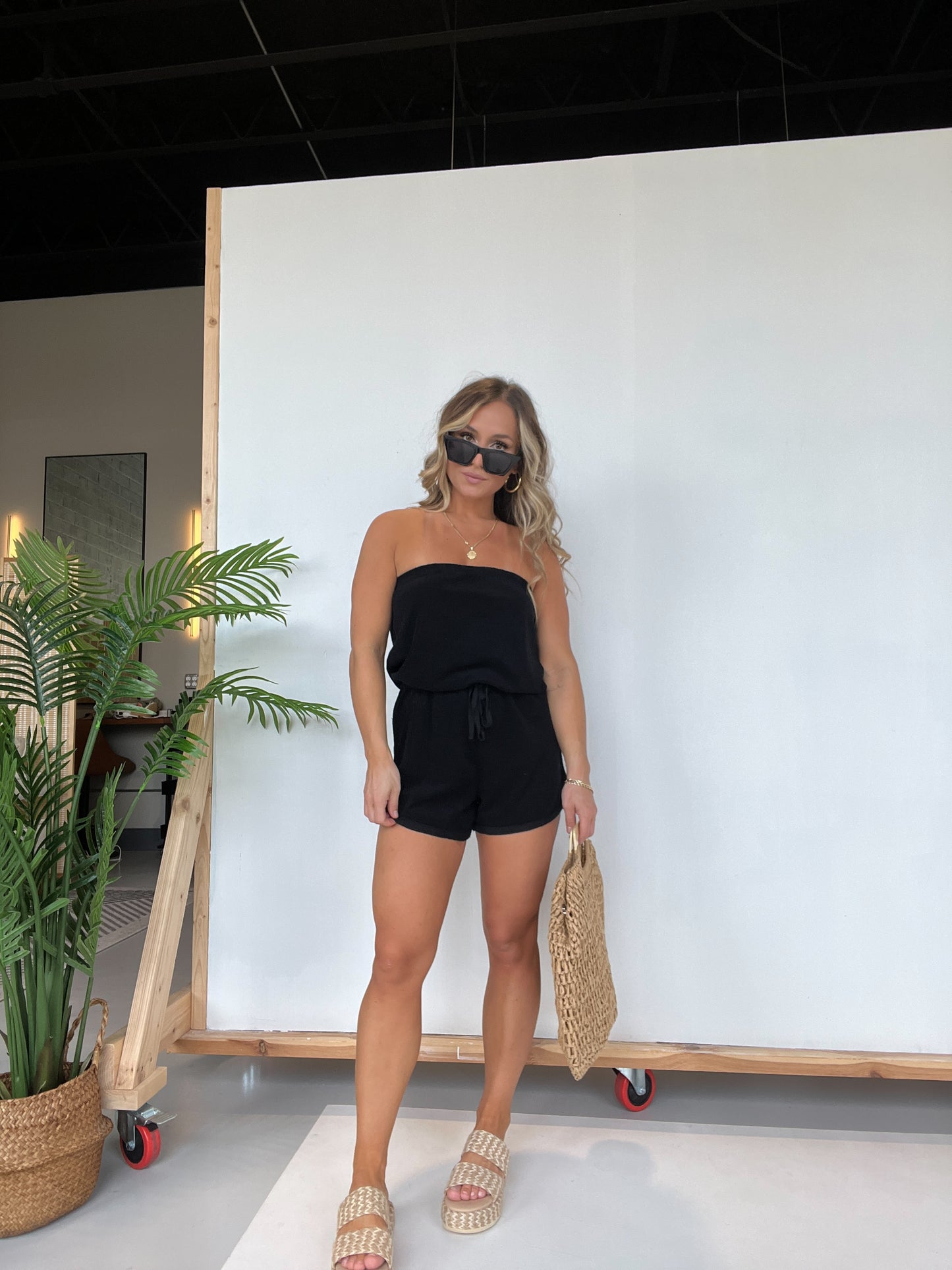 Better Days Terry Tube Romper Black