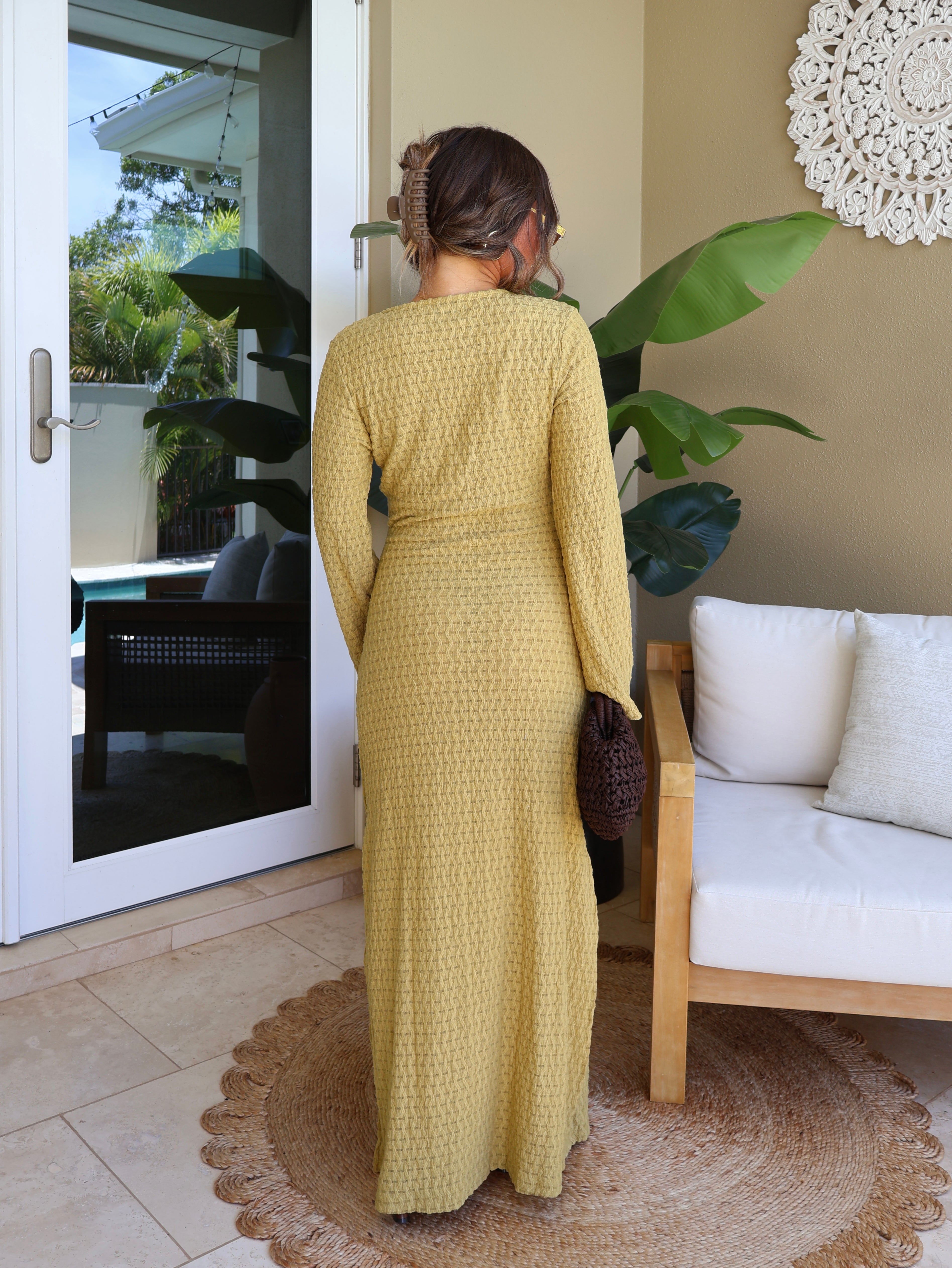 Olive Grove Textured Maxi Dress Green