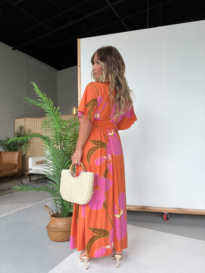 Vacay Skies Floral Maxi Dress Apricot