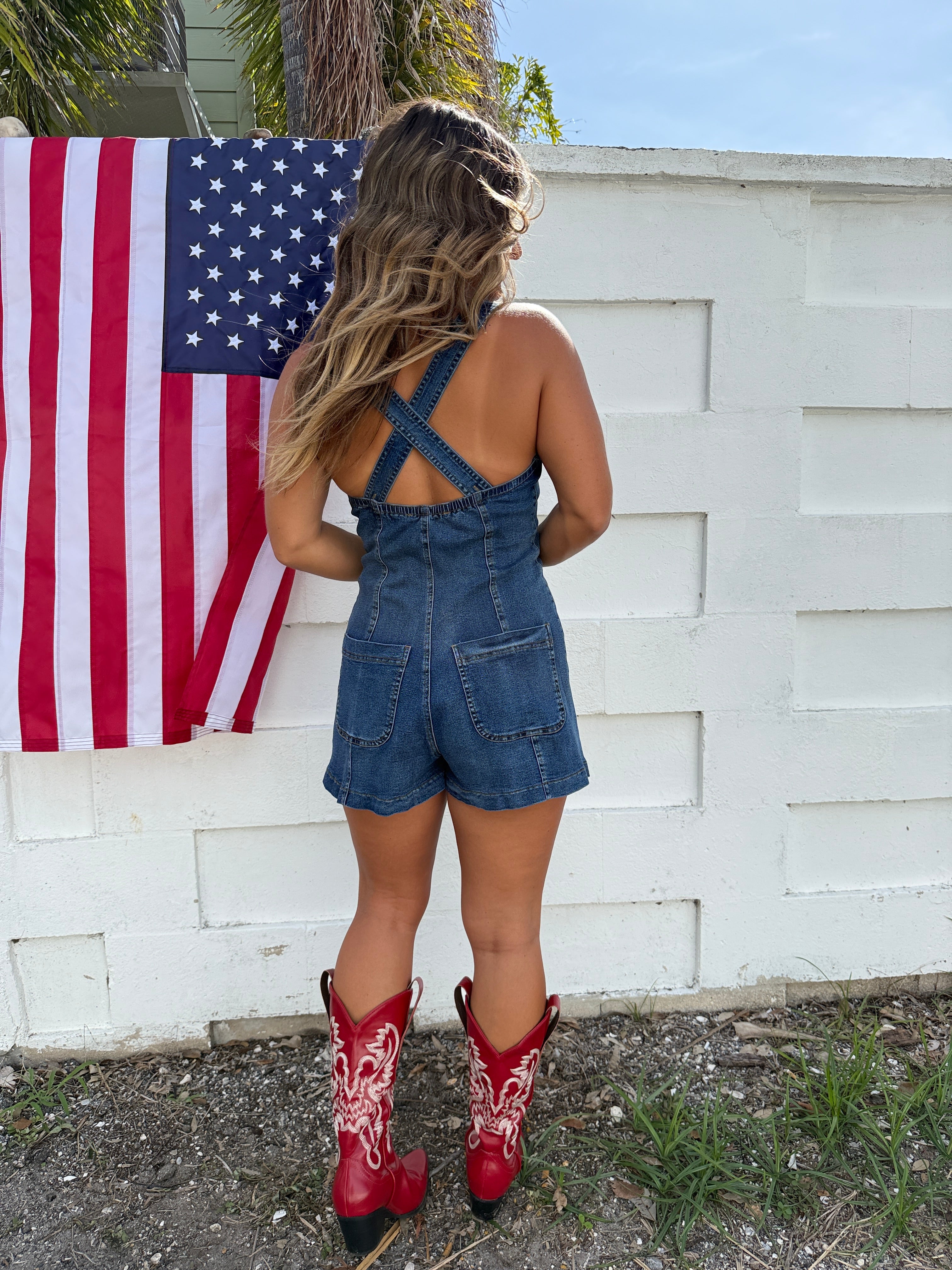 Dolly Front Button Denim Romper