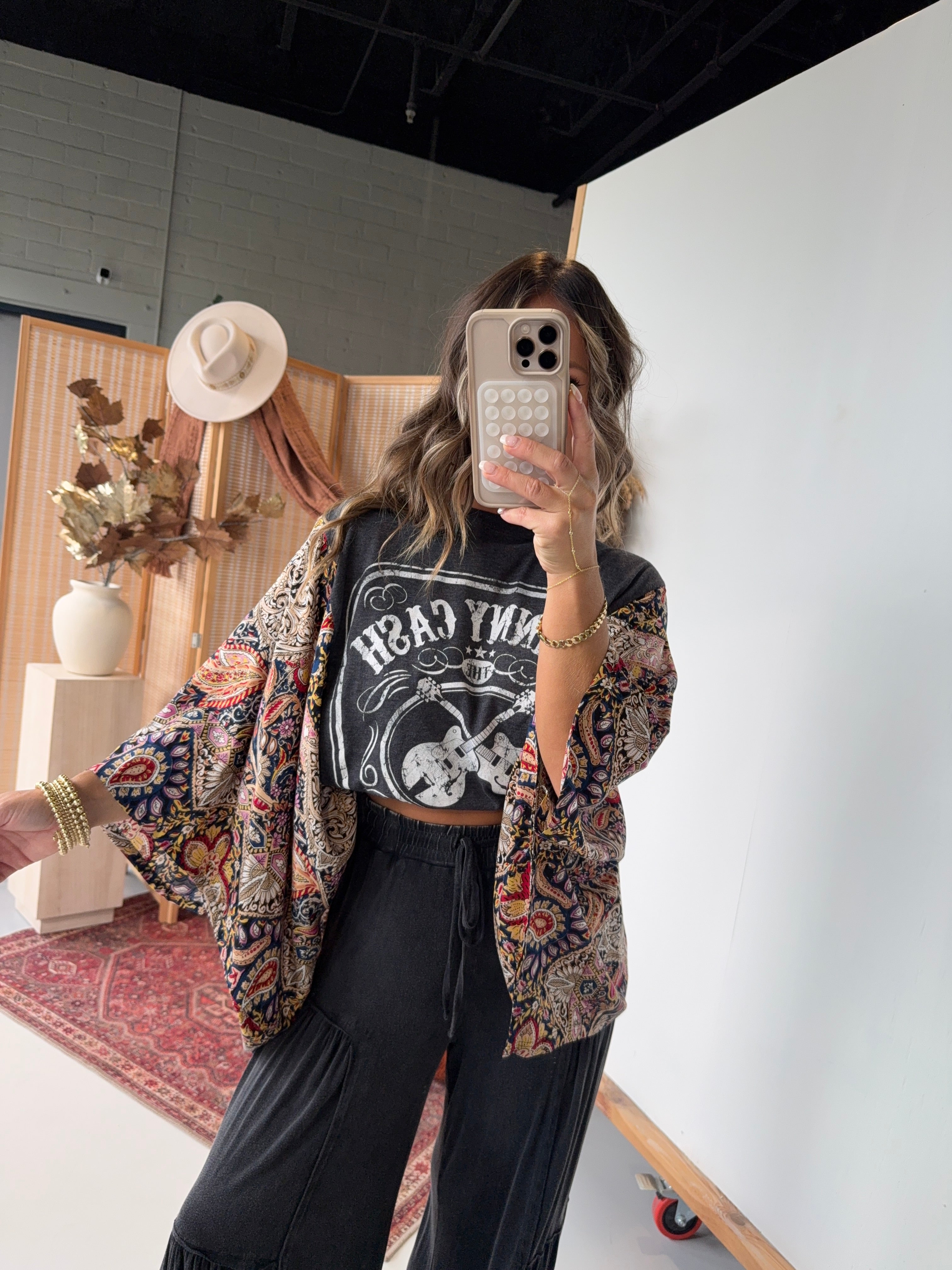 Johnny Cash Mix & Match Tee DK Grey Floral